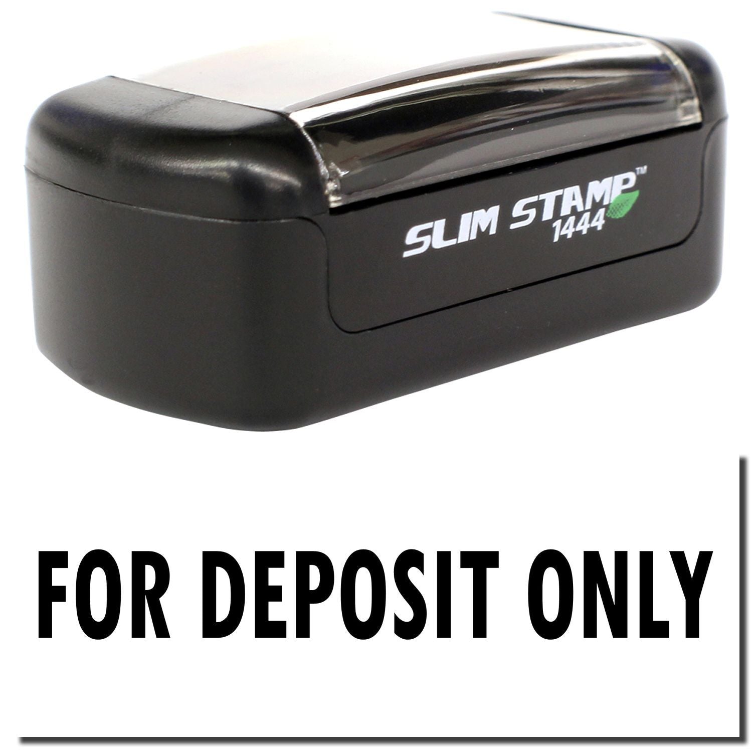 Black Slim Stamp 1444 self-inking For Deposit Only bank deposit stamp with compact design.