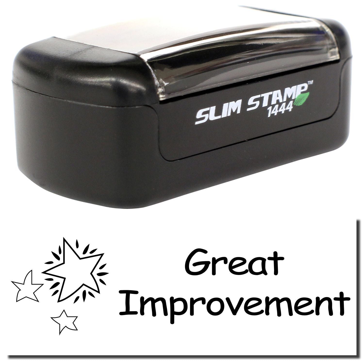 Black Slim Stamp 1444 with Great Improvement custom office rubber stamp impression.