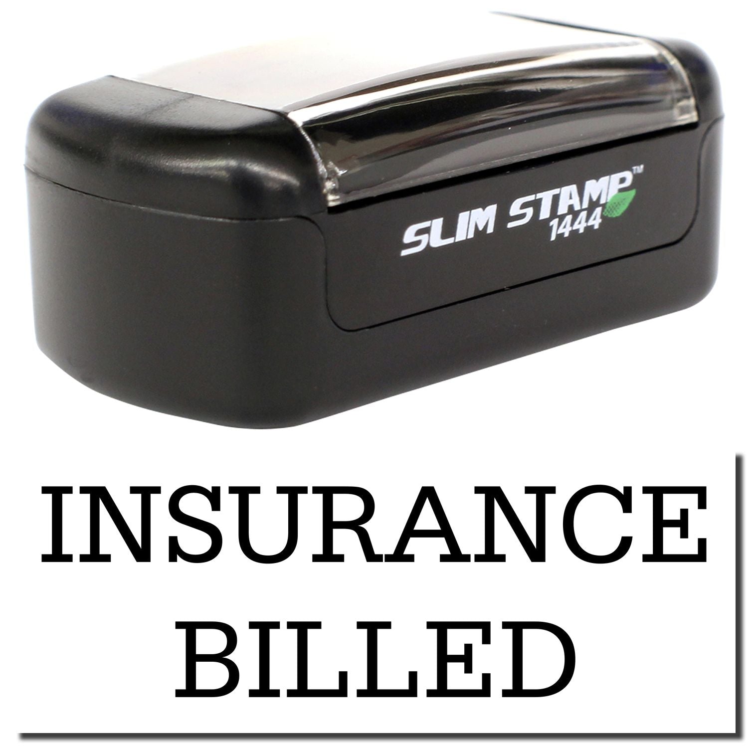 Slim Stamp 1444 custom insurance billed rubber stamp in black plastic case
