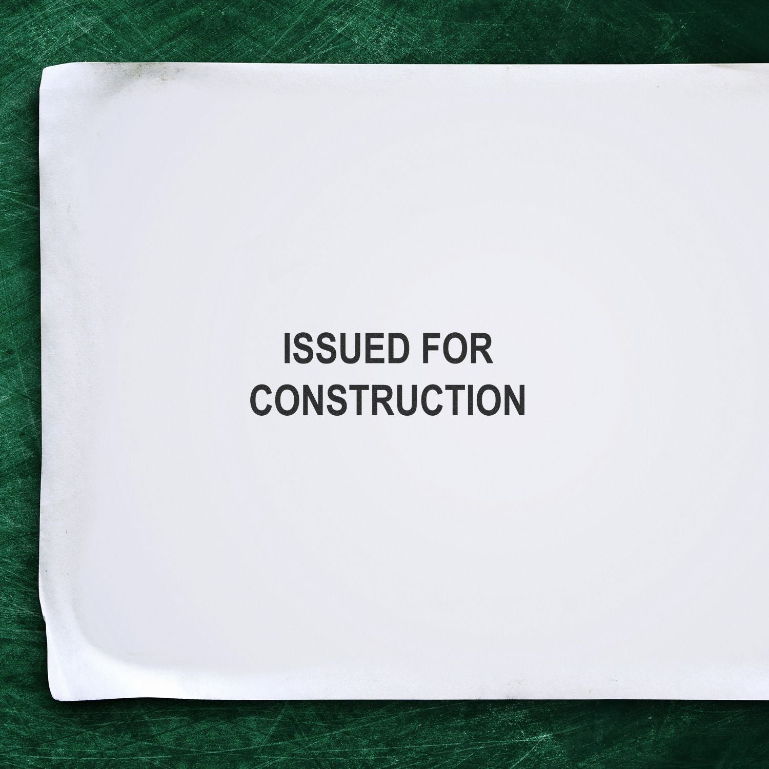 Issued for construction document on a green background with bold black text.
