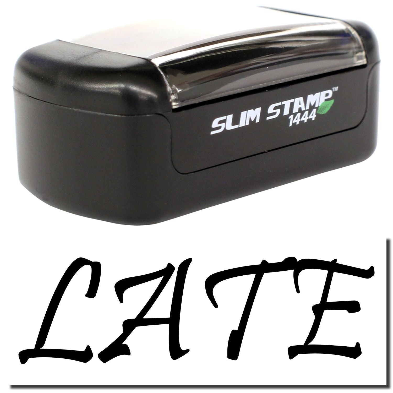 Black Slim Stamp 1444 self-inking stamp with CATE logo on white background
