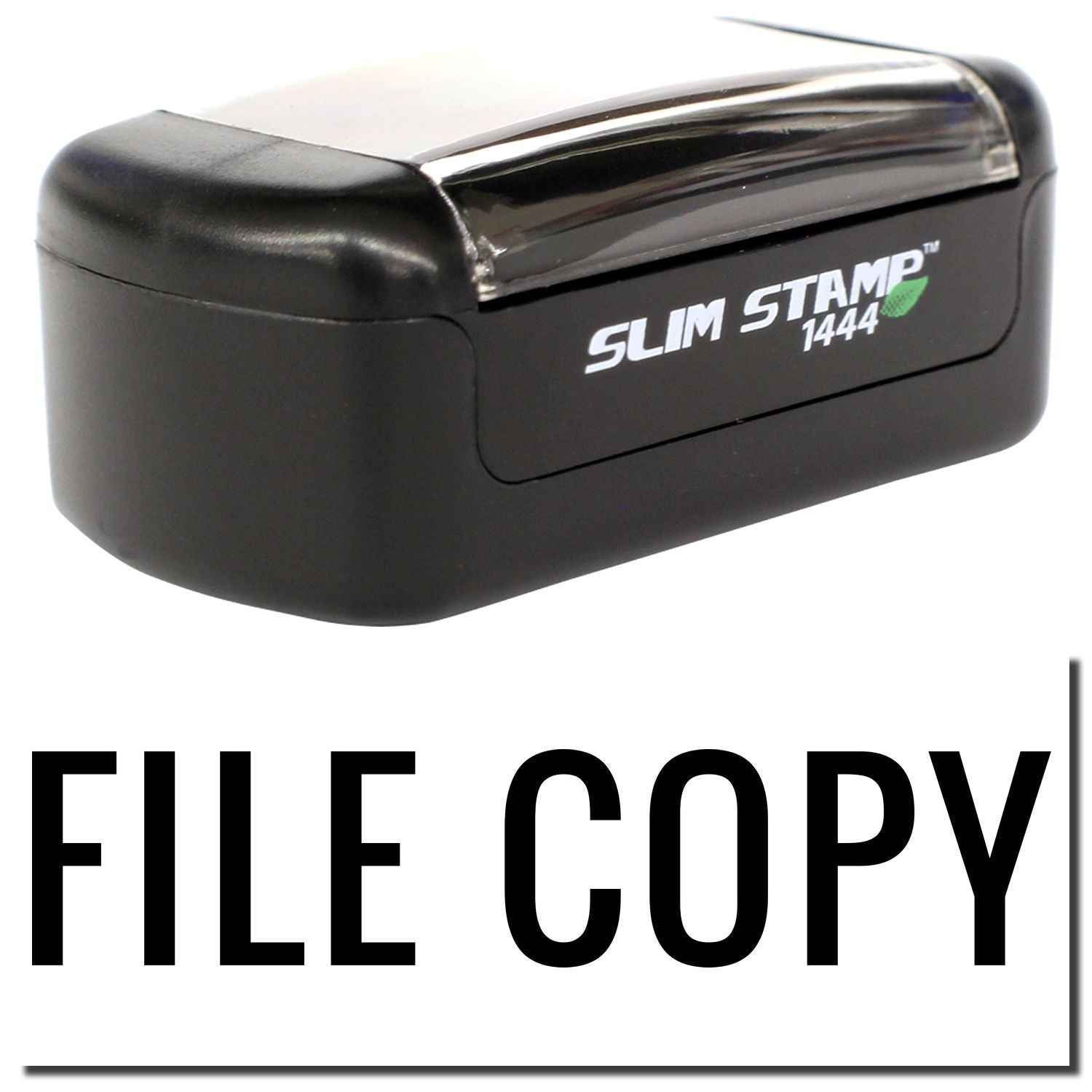 Black Slim Stamp 1444 self-inking rubber stamp with FILE COPY imprint for office document labeling