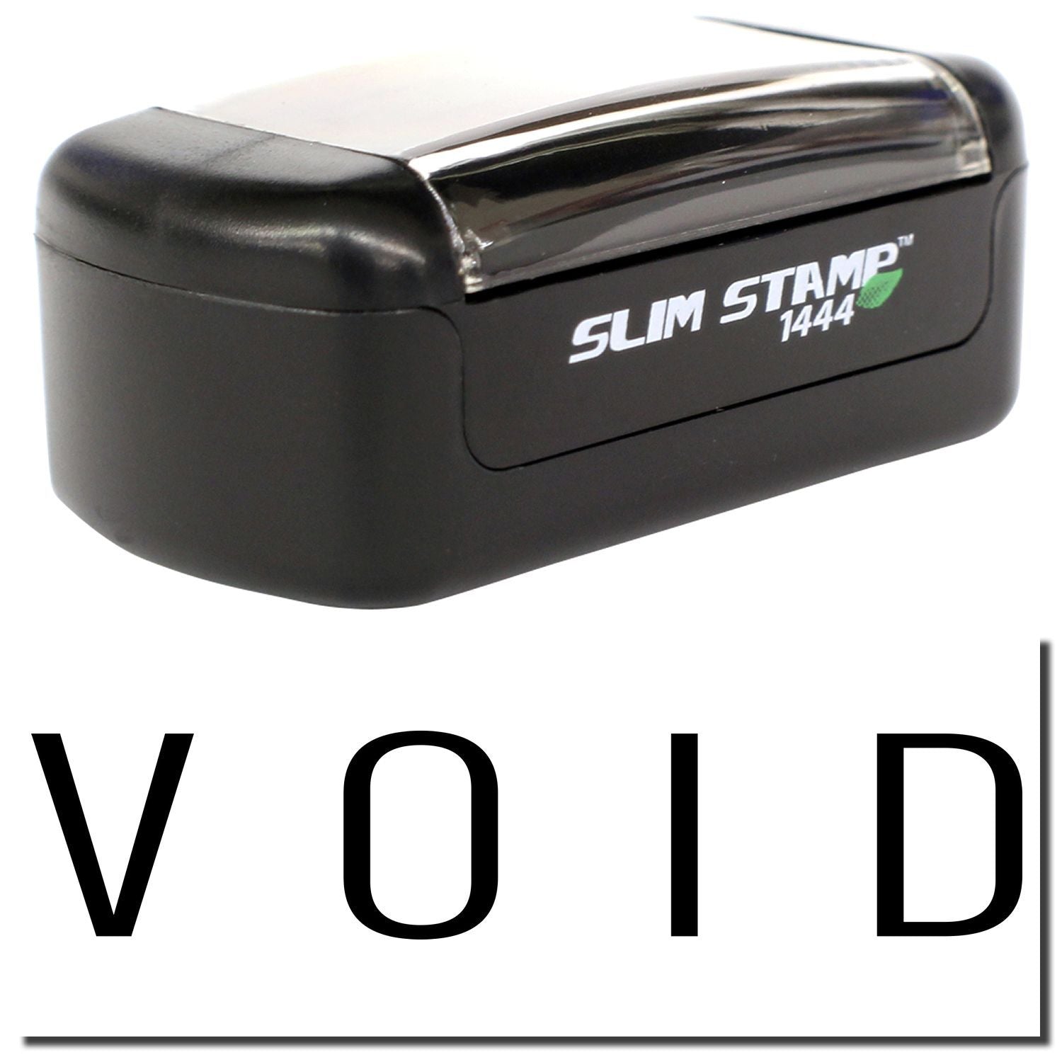 Black Slim Stamp 1444 self-inking VOID stamp for marking documents and packaging.