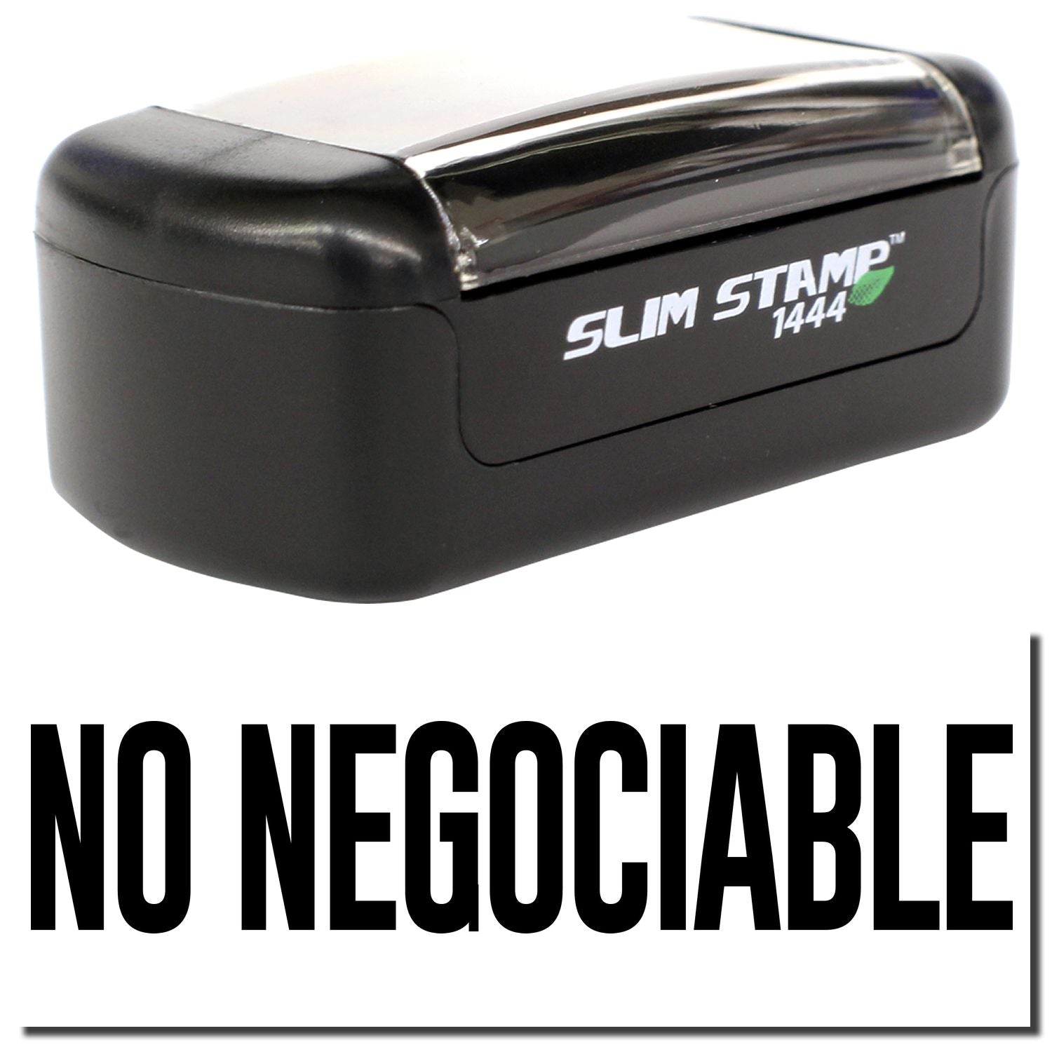 Black Slim Stamp 1444 self-inking stamp with No Negociable text on white background.