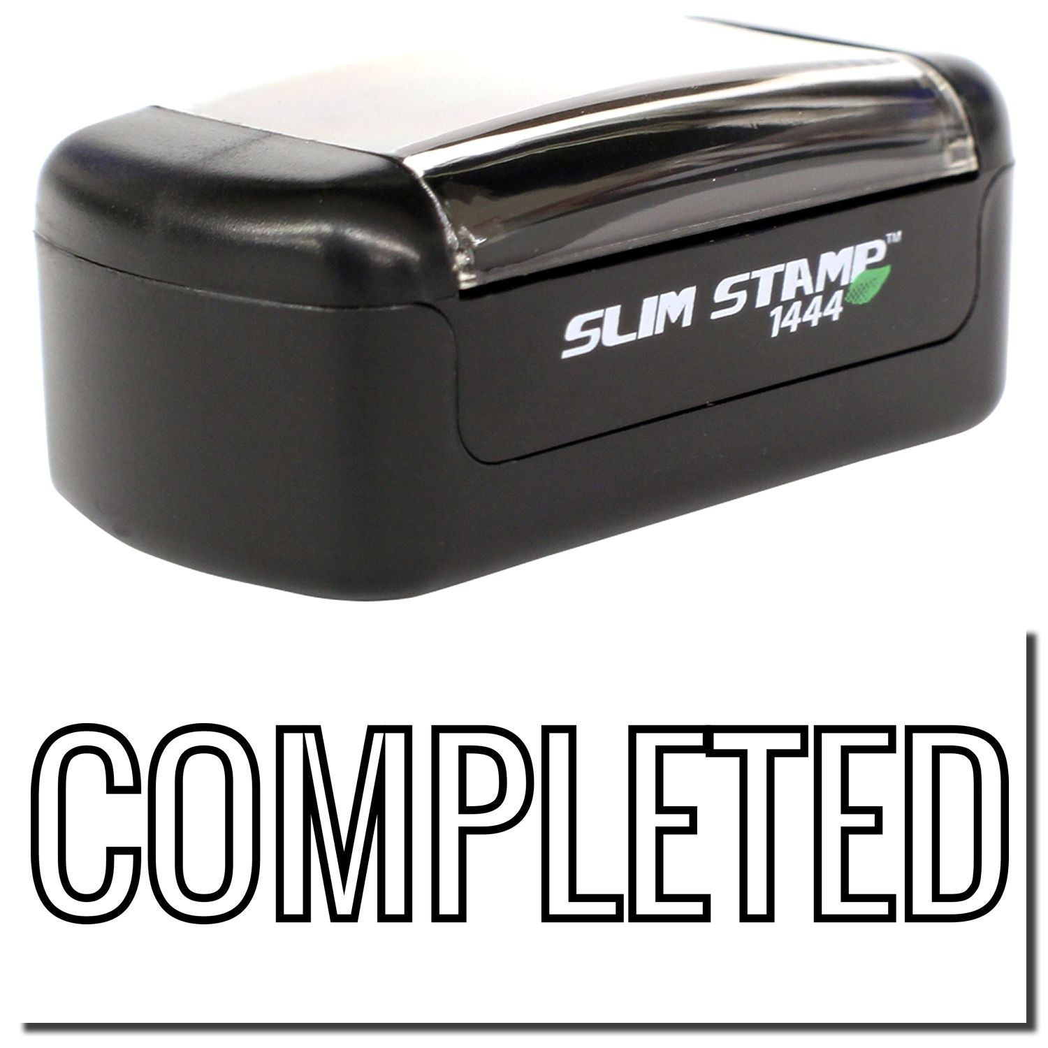 Black Slim Stamp 1444 completed custom rubber stamp on white background.