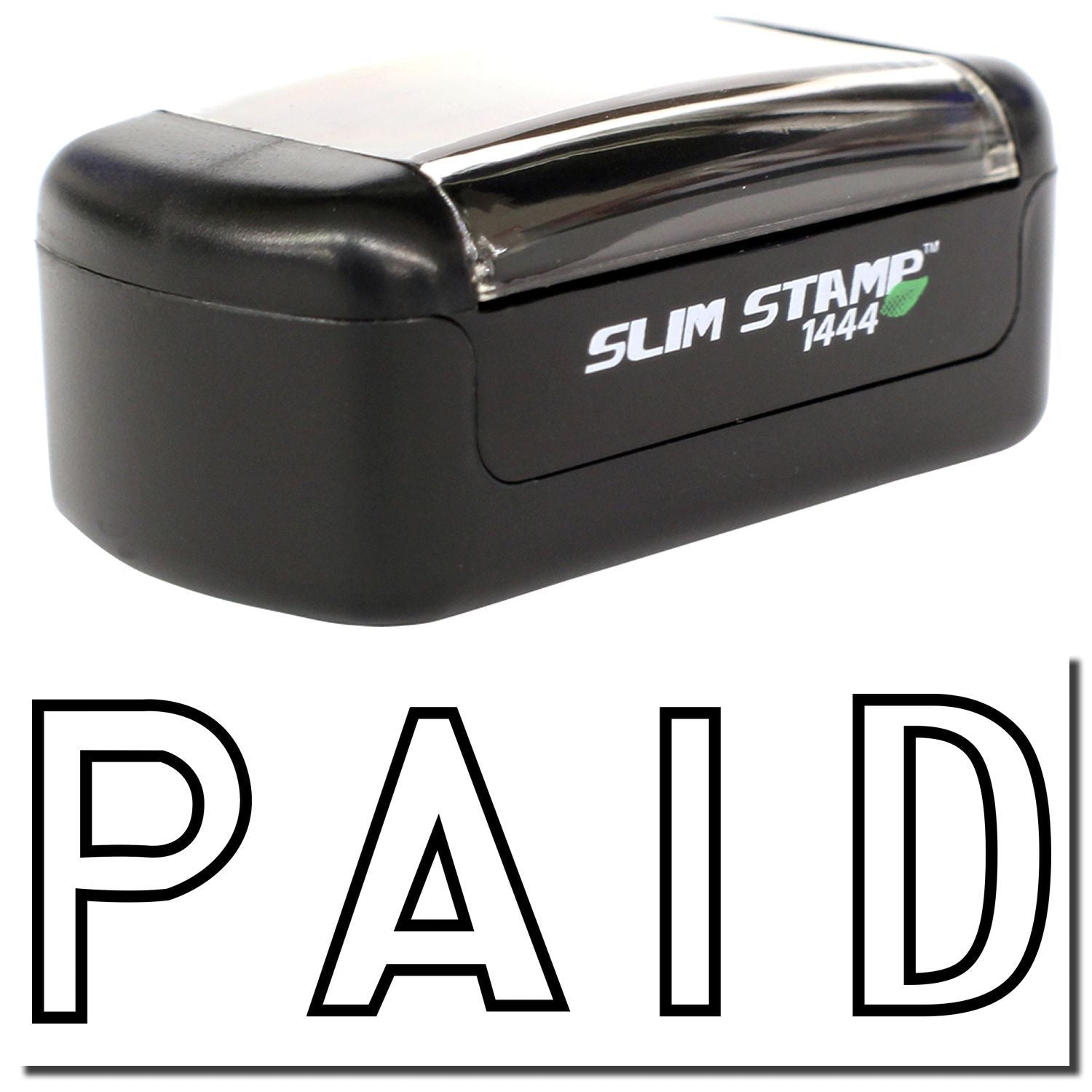 Black Slim Stamp 1444 self-inking paid stamp with bold PAID text on a white background.