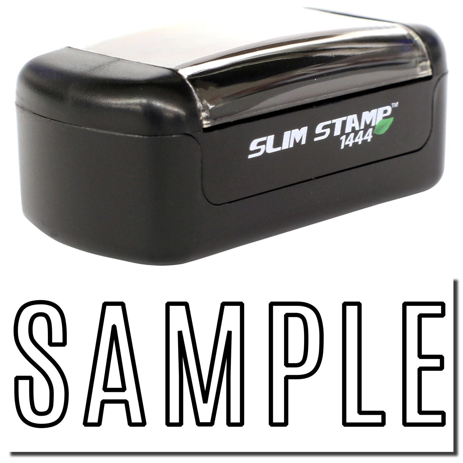 Black Slim Stamp 1444 self-inking stamp with SAMPLE imprint text