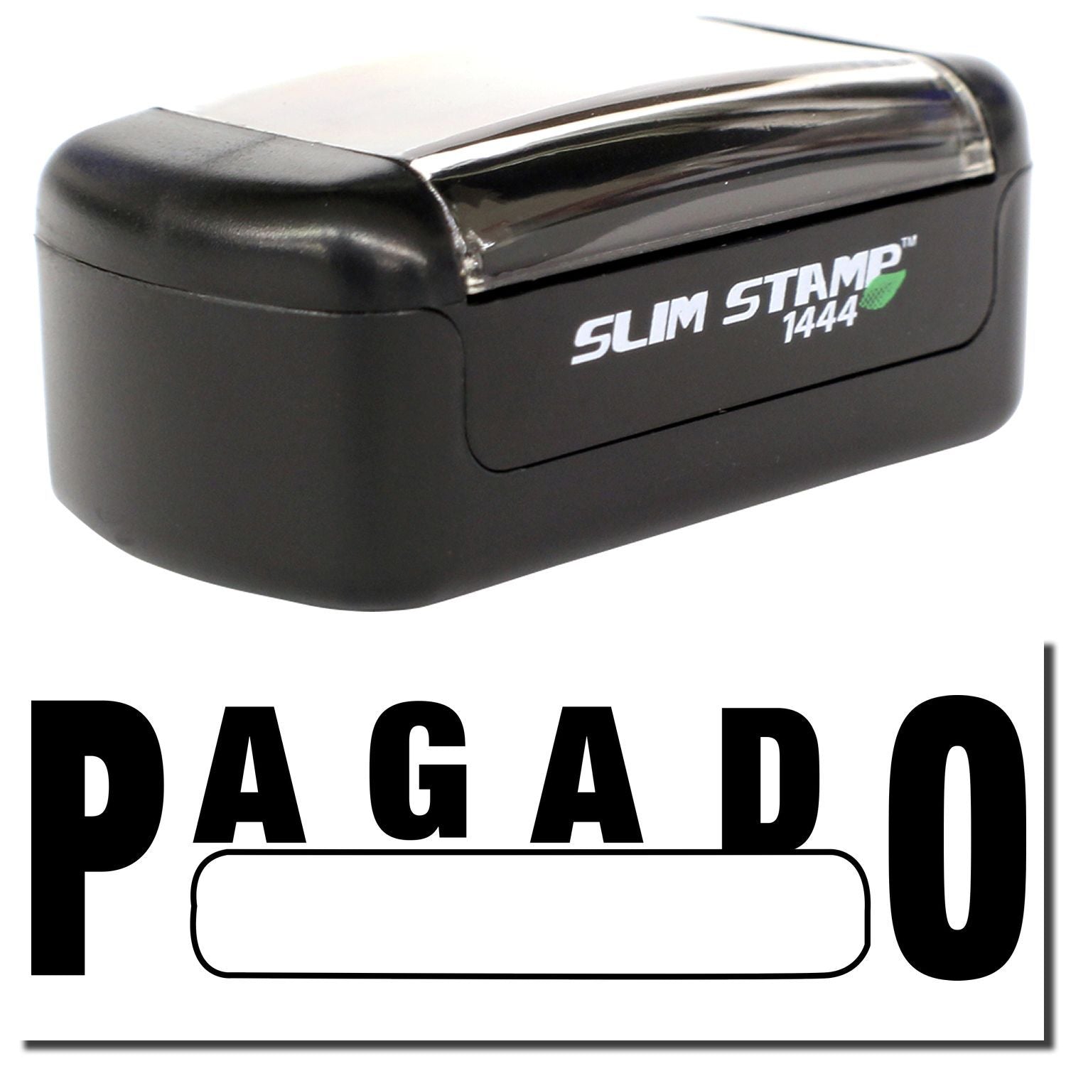 Black Slim Stamp 1444 self-inking Pagado paid stamp for office documents