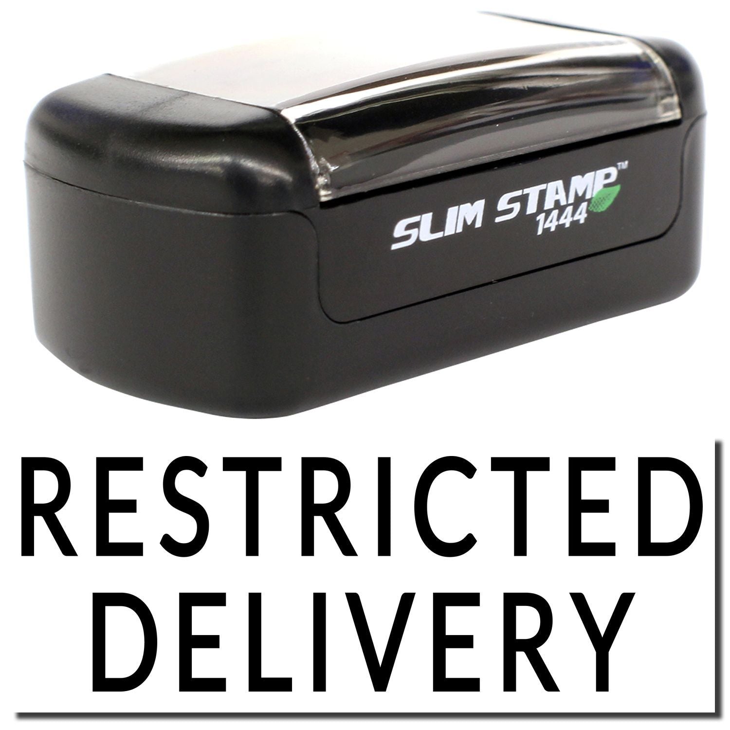 Slim Stamp 1444 restricted delivery self-inking stamp in black rectangular design