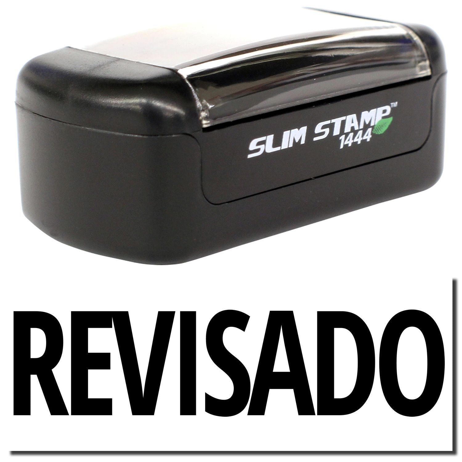 Black Slim Stamp 1444 self-inking revision stamp with REVISADO text on white background