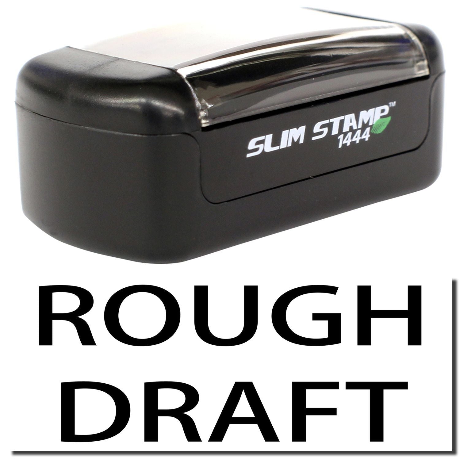 Black Slim Stamp 1444 self-inking rough draft office stamp close-up
