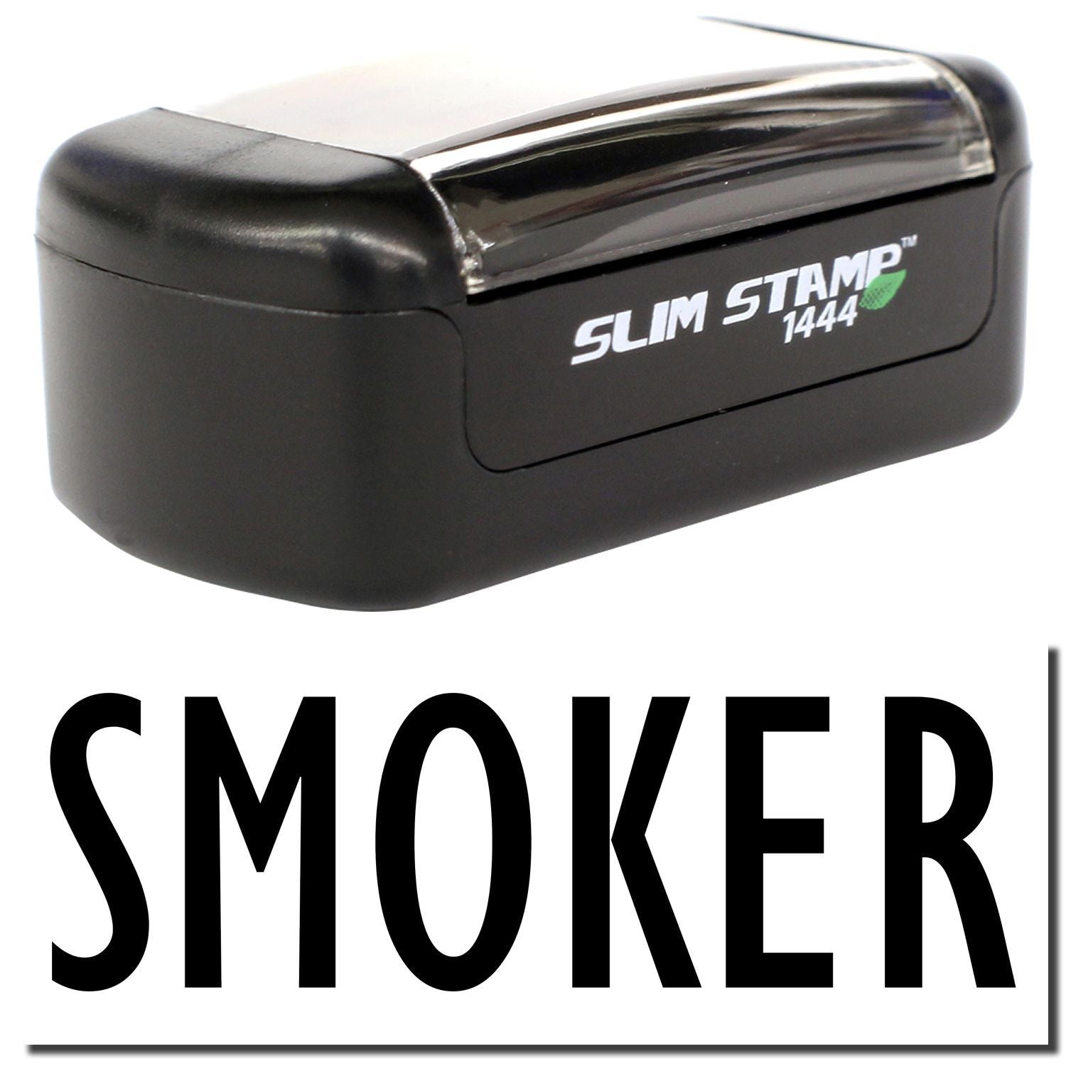 Black Slim Stamp 1444 self-inking smoker stamp with bold SMOKER text on a white background