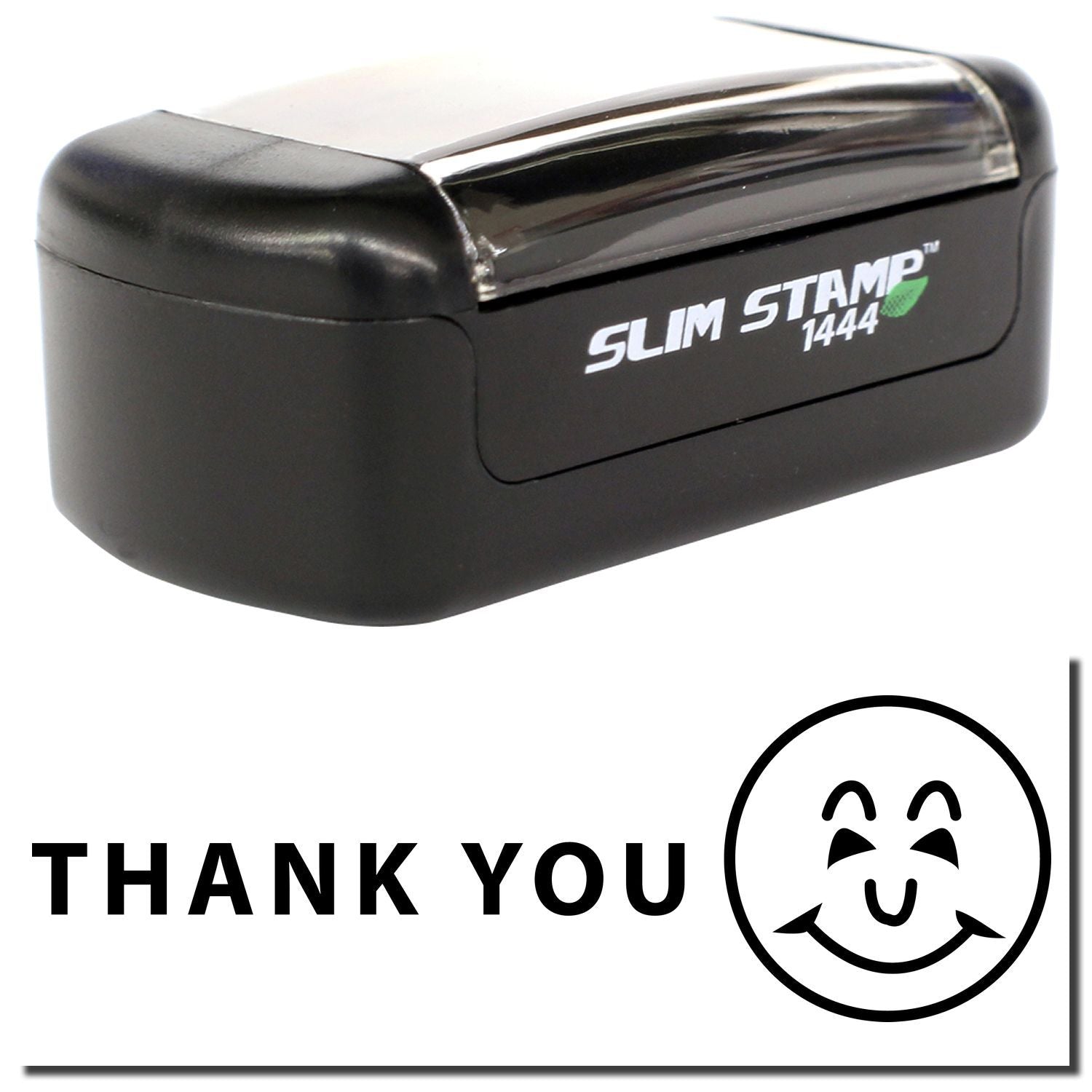 Slim Stamp 1444 black self-inking thank you stamp with smiley face icon