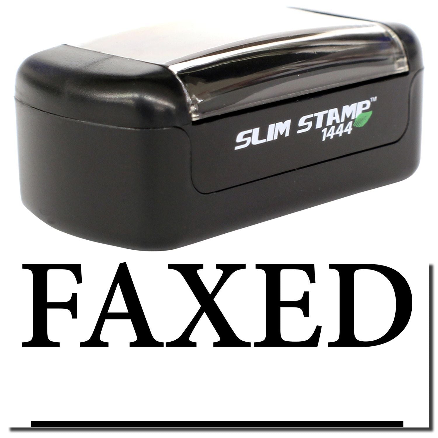 Black Slim Stamp 1444 self-inking faxed stamp with bold FAXED text on a white background