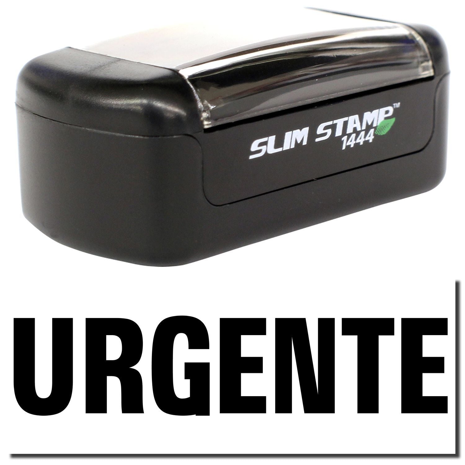 Black Slim Stamp 1444 self-inking urgent stamp with URGENTE text on white background