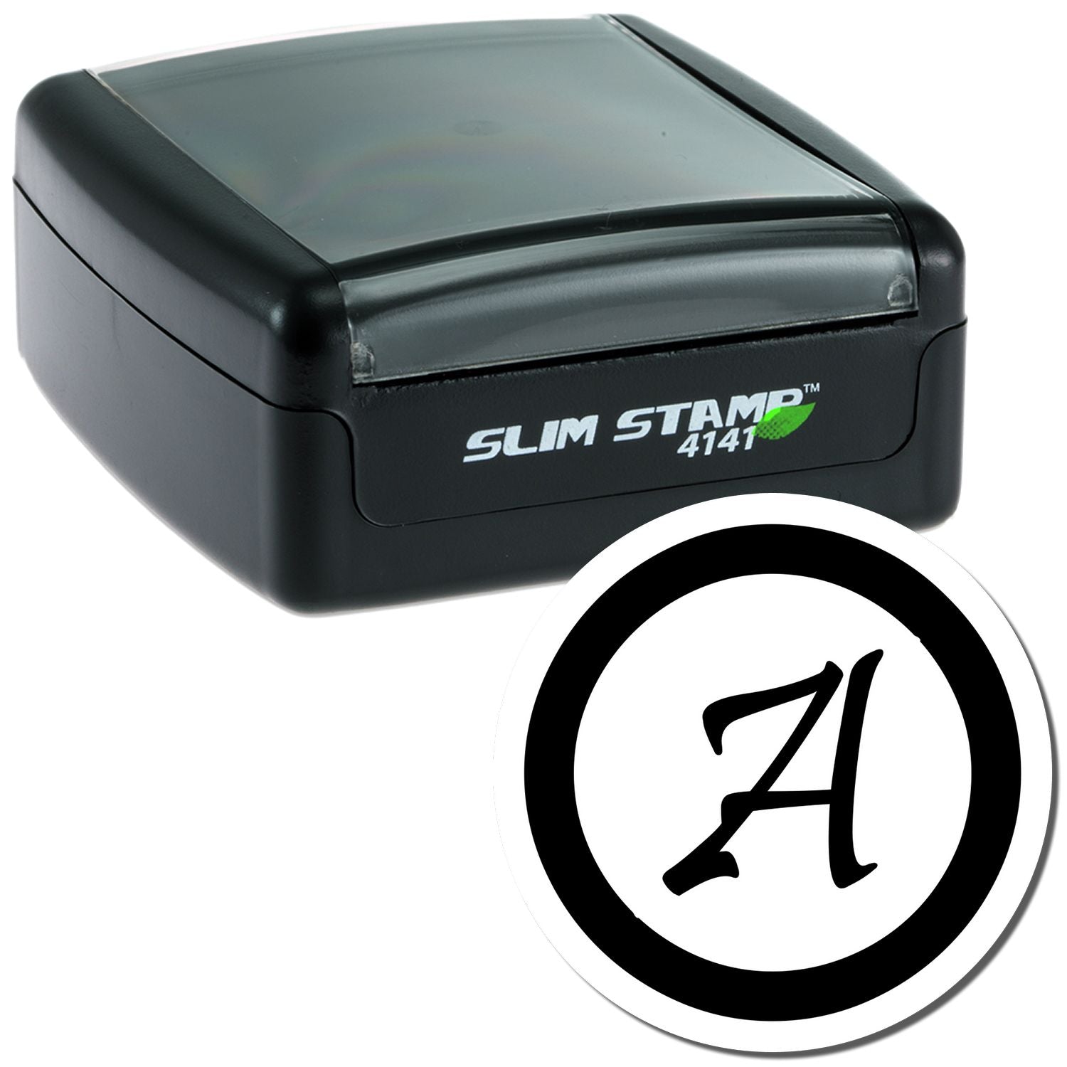 Slim Stamp 4141 self-inking rubber stamp with custom letter A imprint