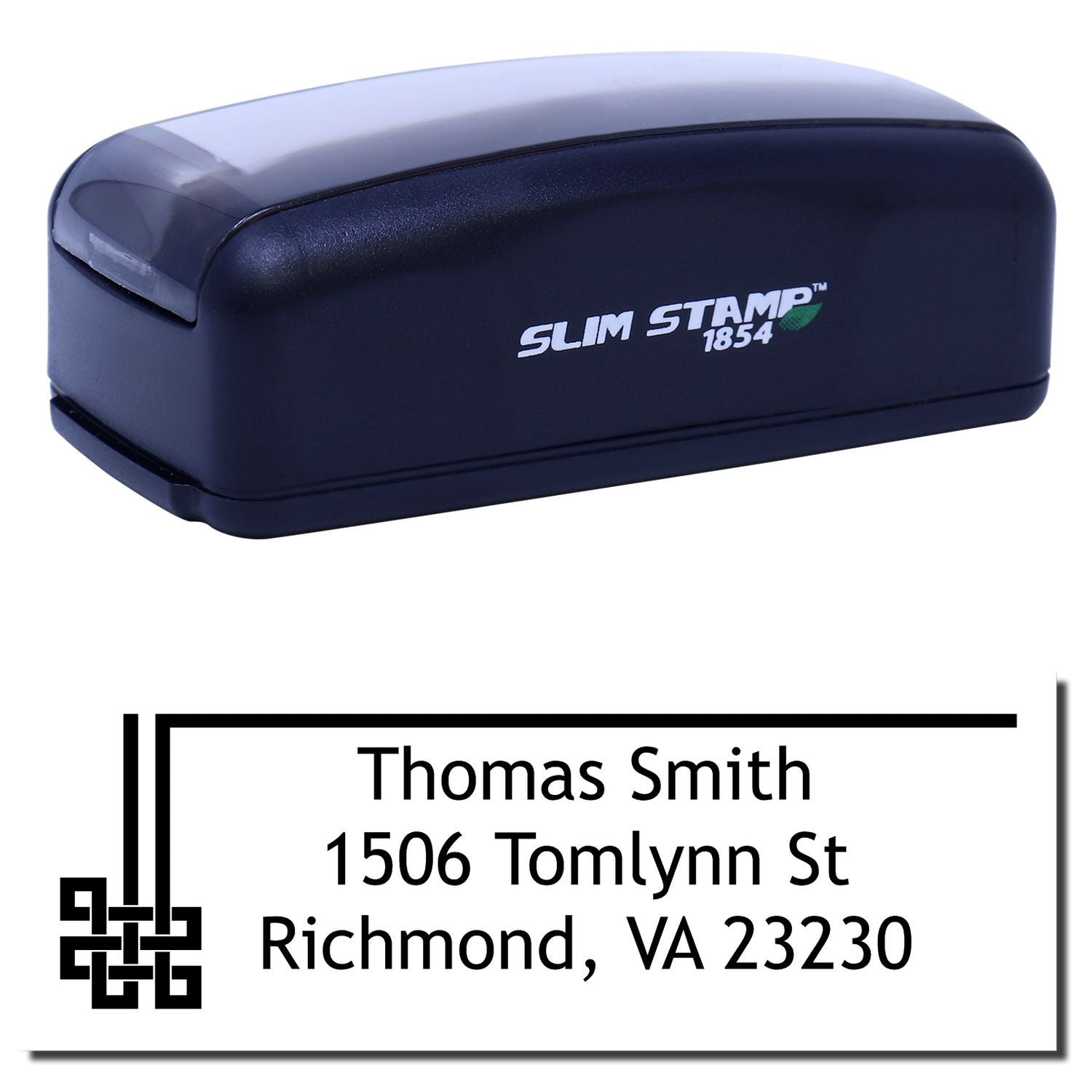 Custom self-inking rubber address stamp with Thomas Smith return address, Richmond VA 23230 imprint