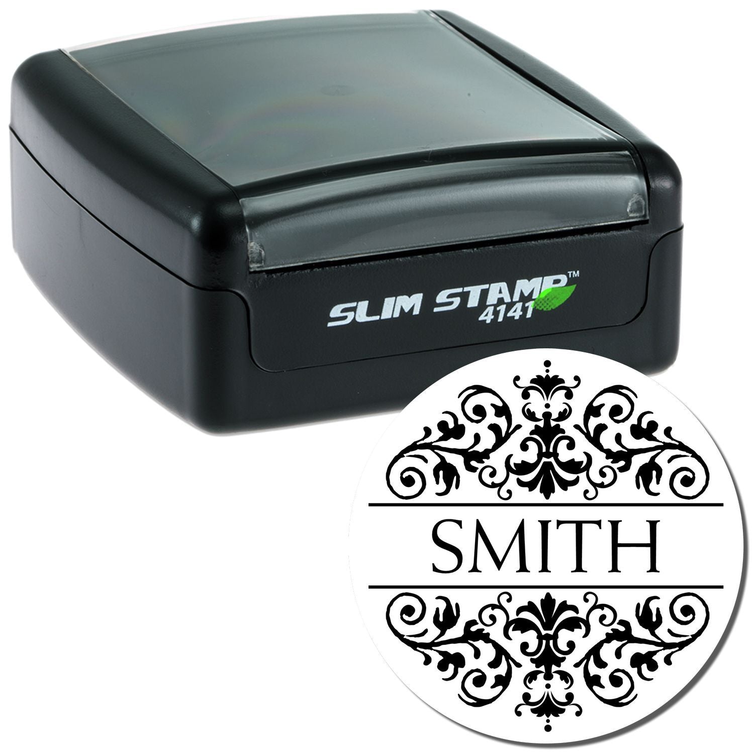 Slim Stamp 4141 self-inking stamp showing SMITH brand logo, designed for quick, clean document marking and branding.
