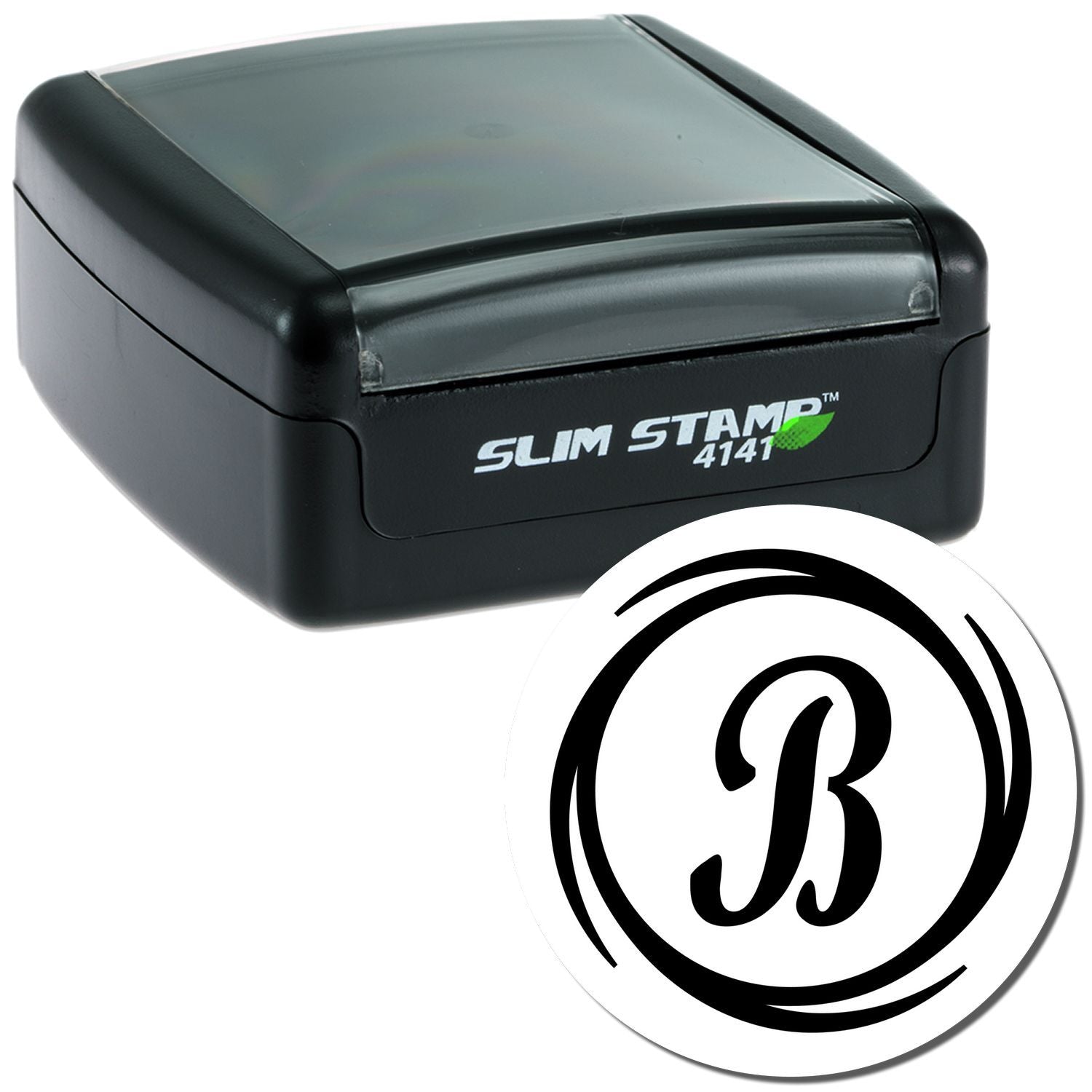 Slim Stamp 4141 self-inking rubber stamp with custom monogram B design for business branding.