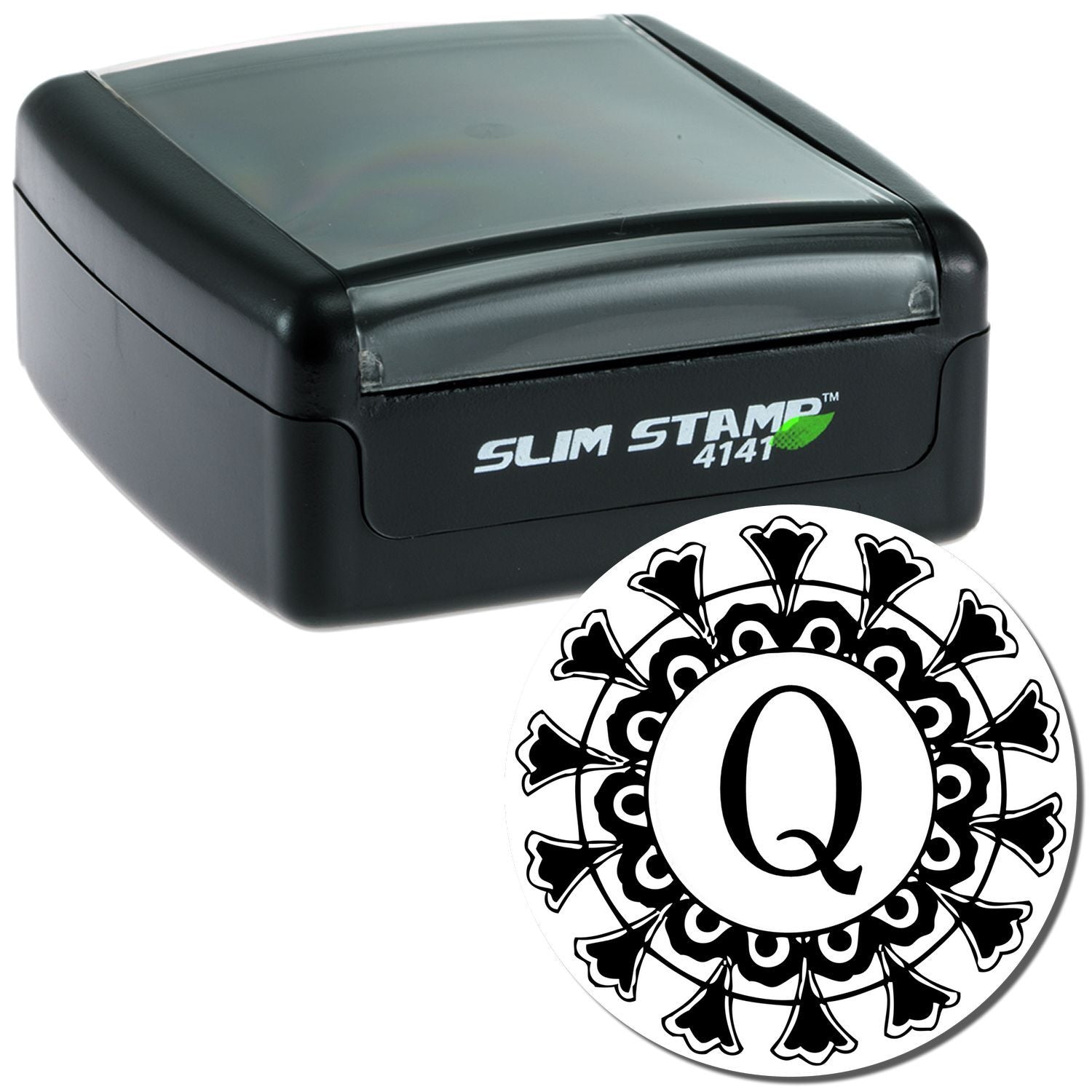Slim Stamp 4141 self-inking date stamp for packaging, featuring durable black ink and compact slim design.