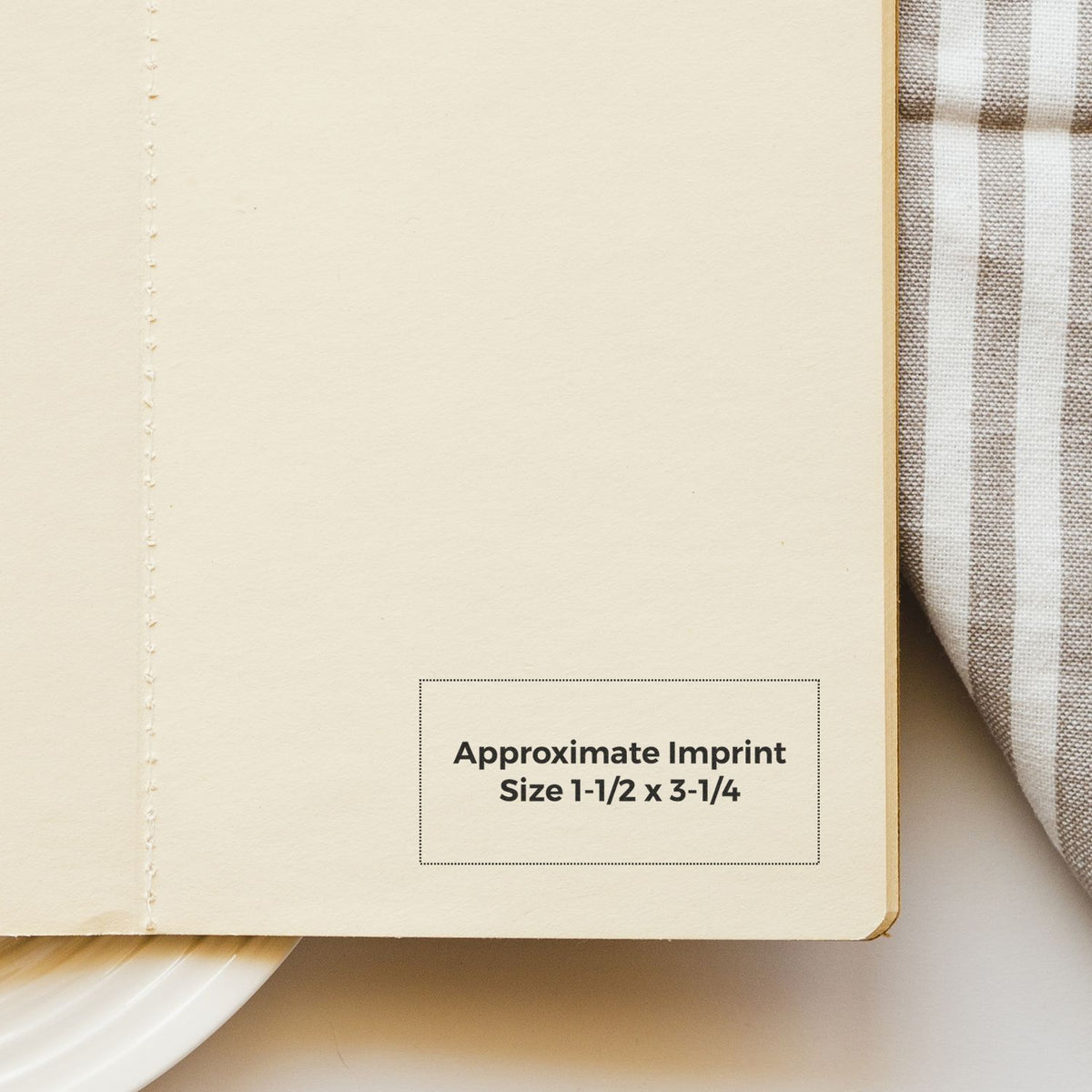 Notebook cover showing approximate imprint size for custom printing, 1-1/2 x 3-1/4 inches.