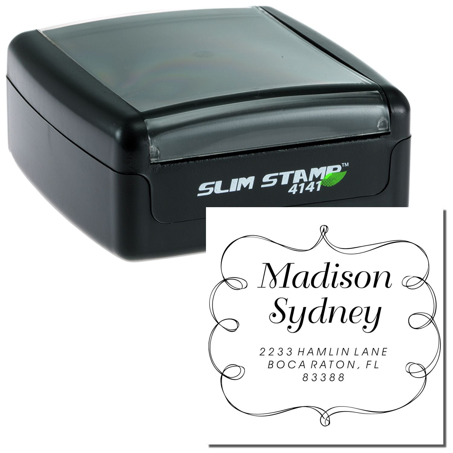SLIM STAMP 4141 self-inking address stamp showing Madison Sydney for mailing labels and return addresses