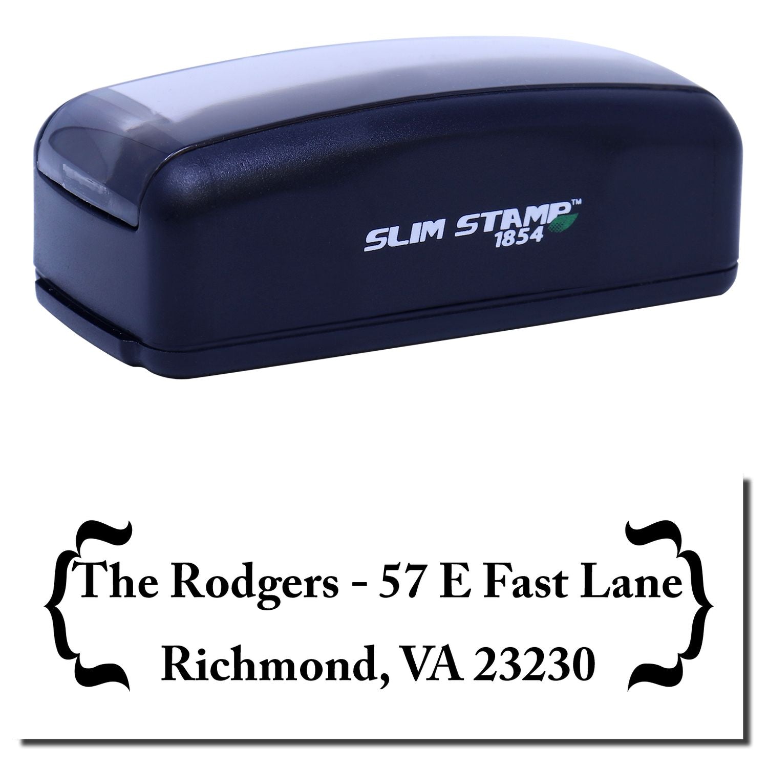 Custom self-inking Slim Stamp 1854 address rubber stamp for The Rodgers, Richmond, VA 23230