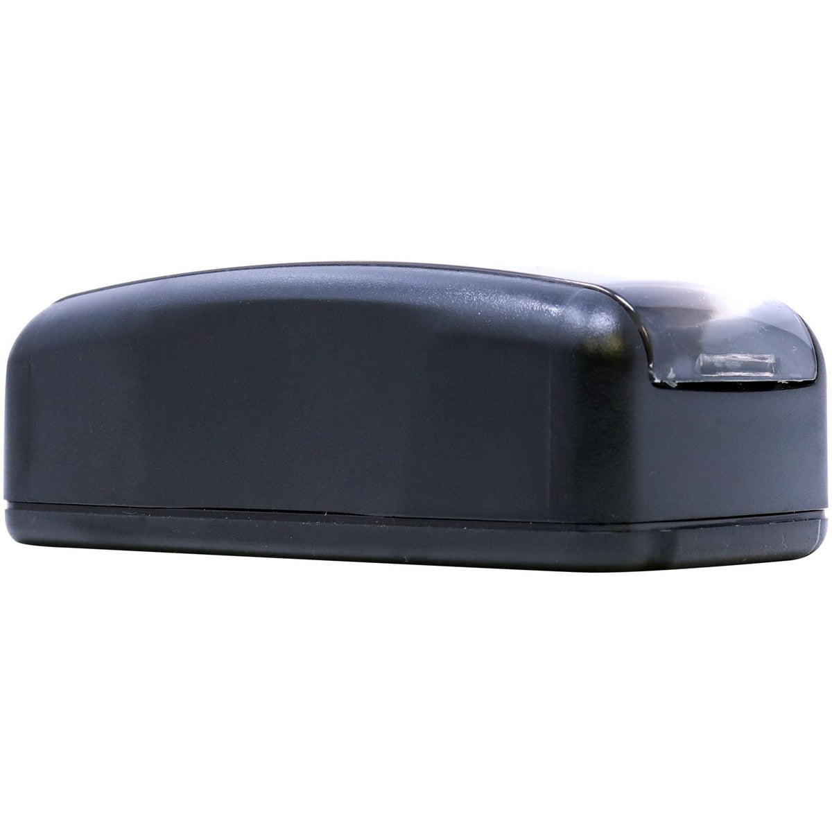 Black wireless computer mouse with sleek ergonomic design on white background