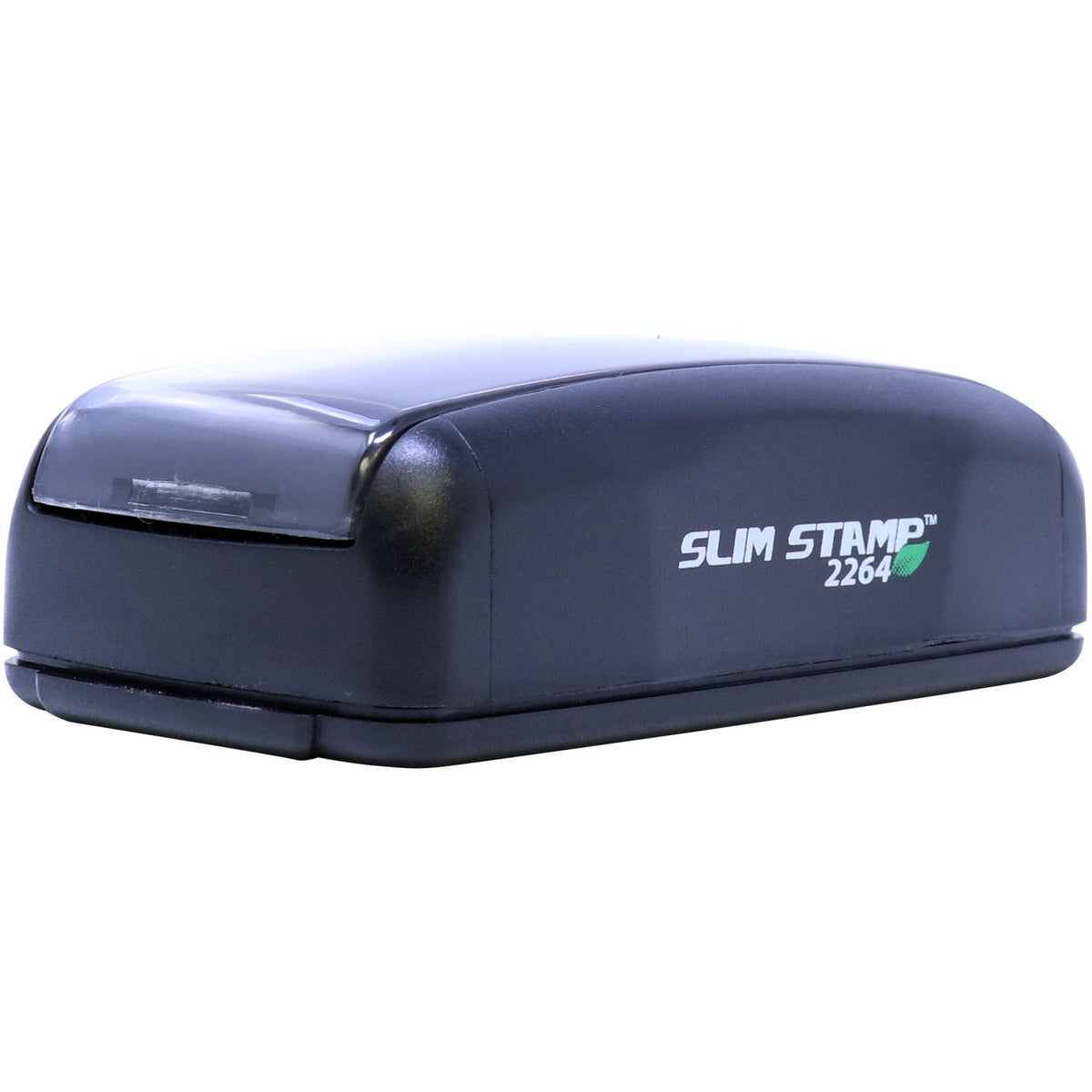 Close-up of SLIM STAMP 2264 stamp labeler device, showing brand text for office and shipping marking.
