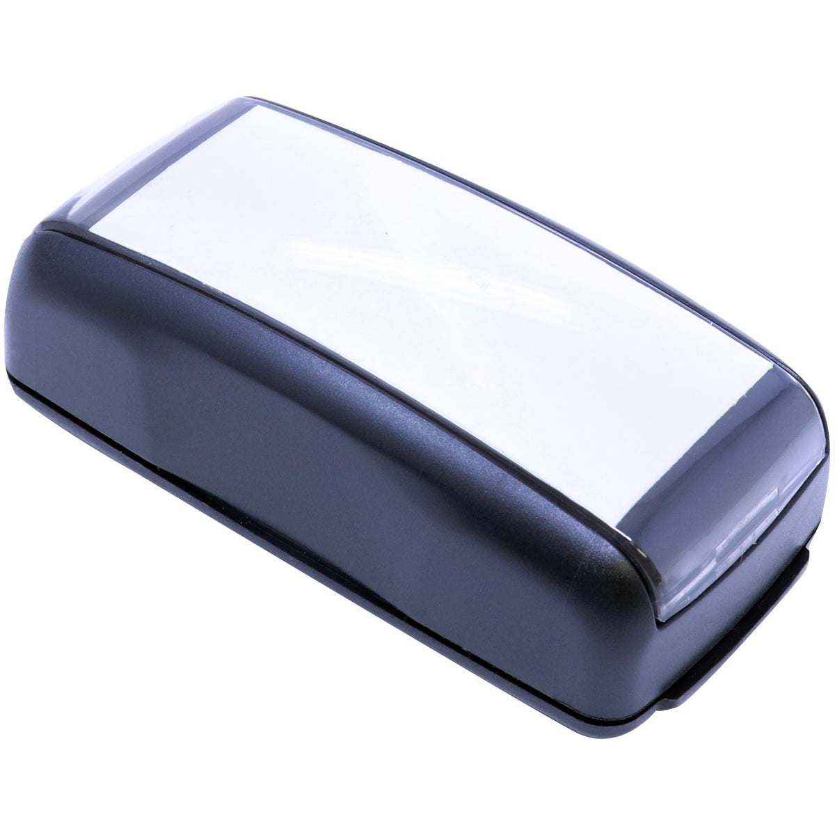 Close-up of a dark gray car key fob remote for keyless entry and remote start on a white background.