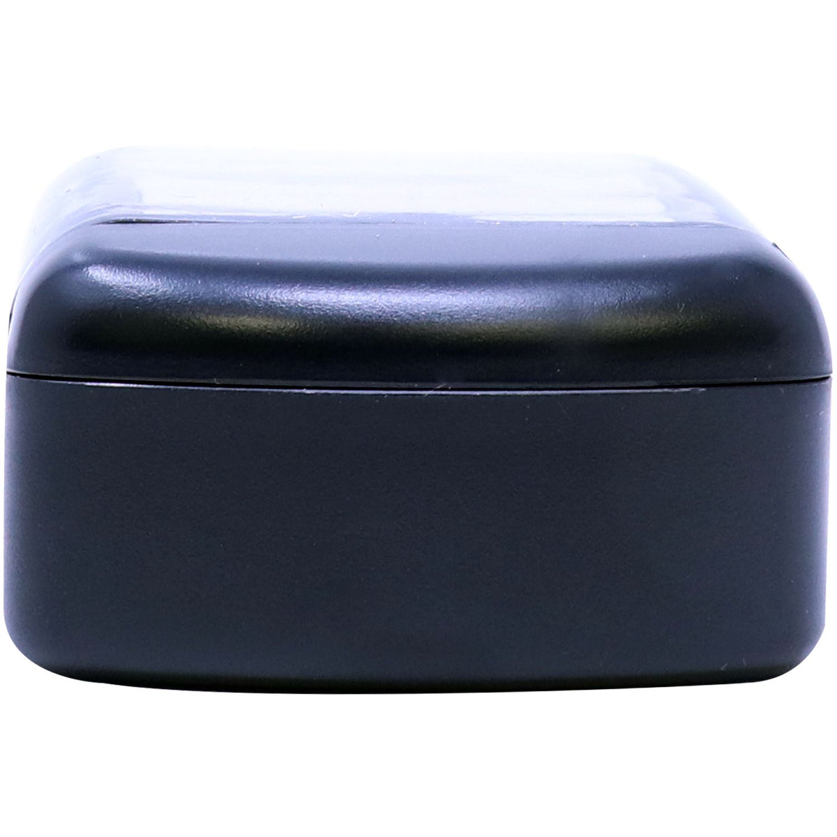 Close-up of black protective case lid for secure storage and transport of a compact device