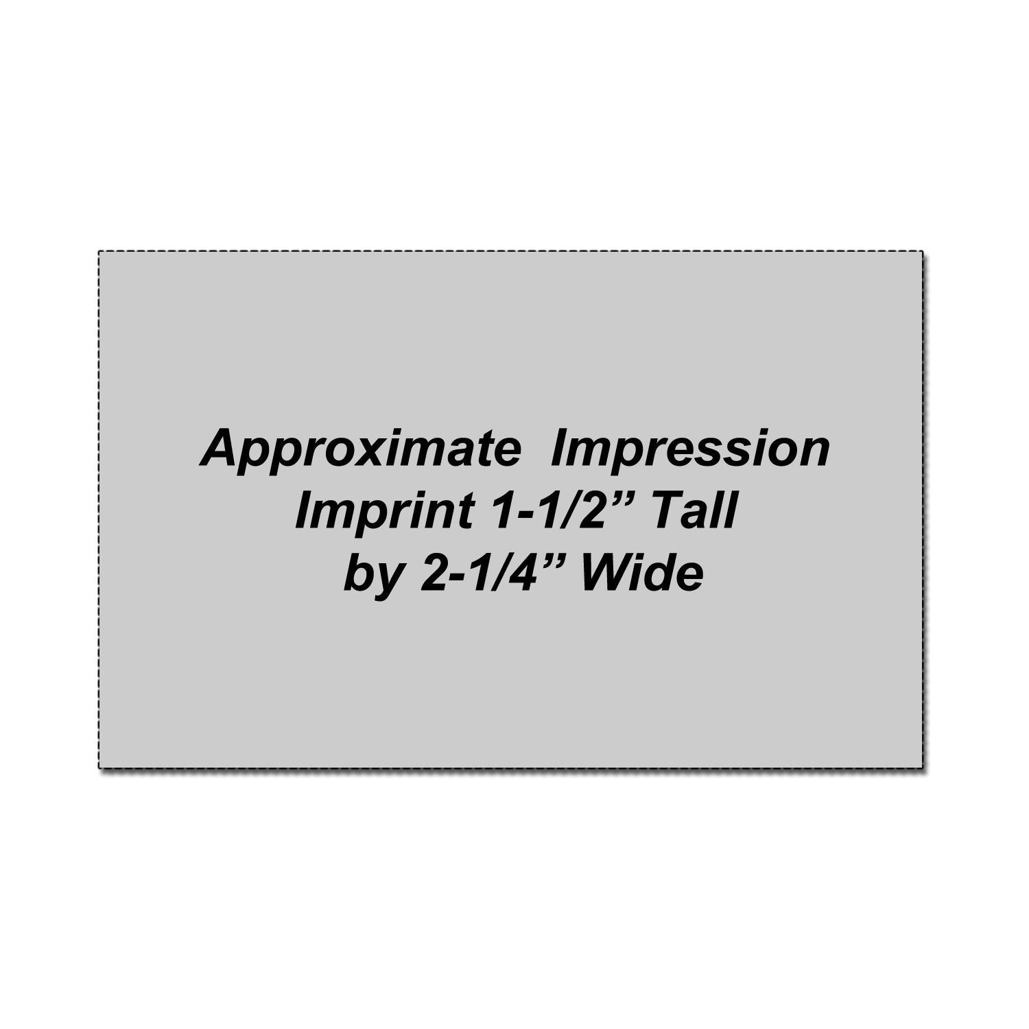 Approximate imprint area graphic showing 1-1/2 inch tall by 2-1/4 inch wide custom logo space