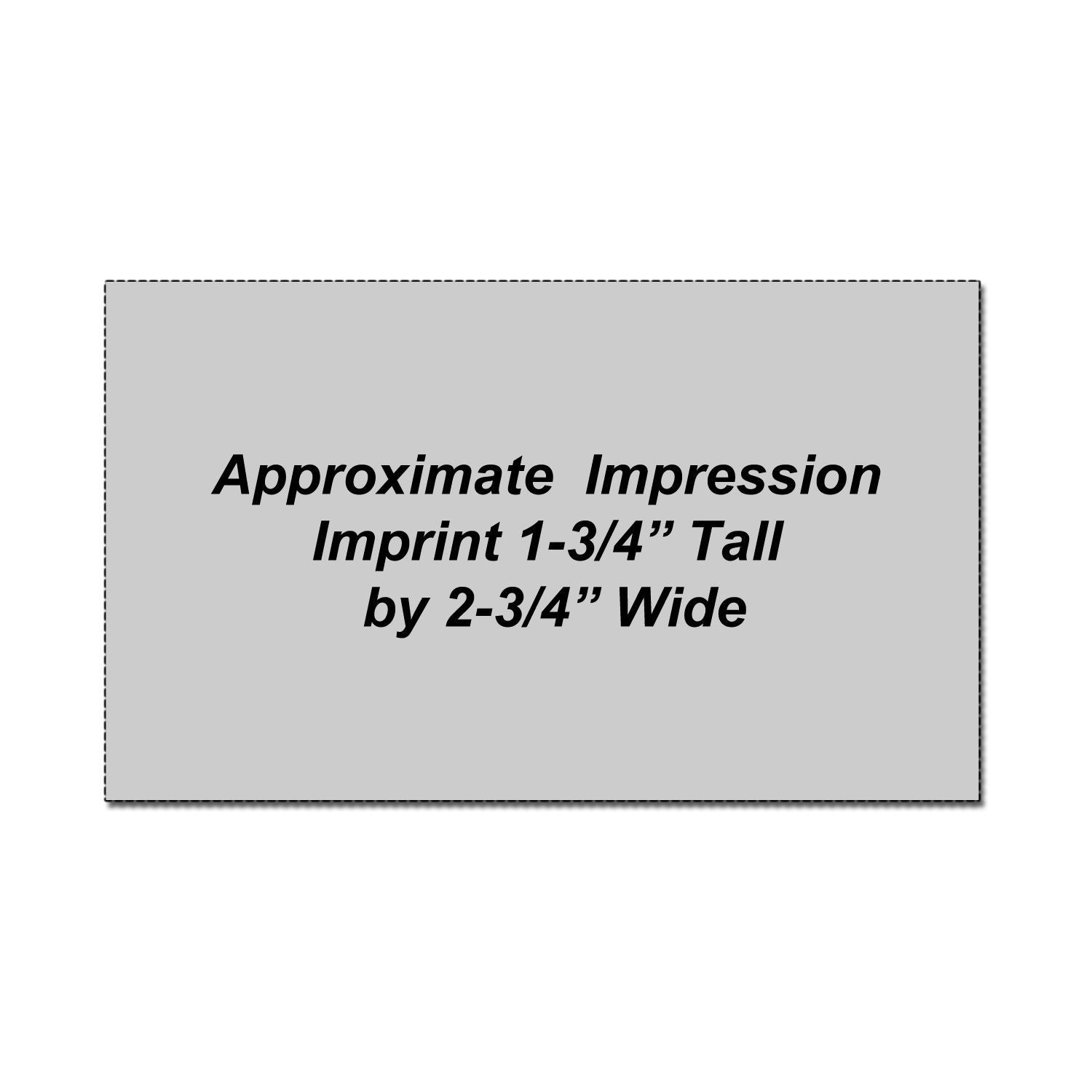 Approximate imprint area diagram showing a 1-3/4" tall by 2-3/4" wide logo placement template.