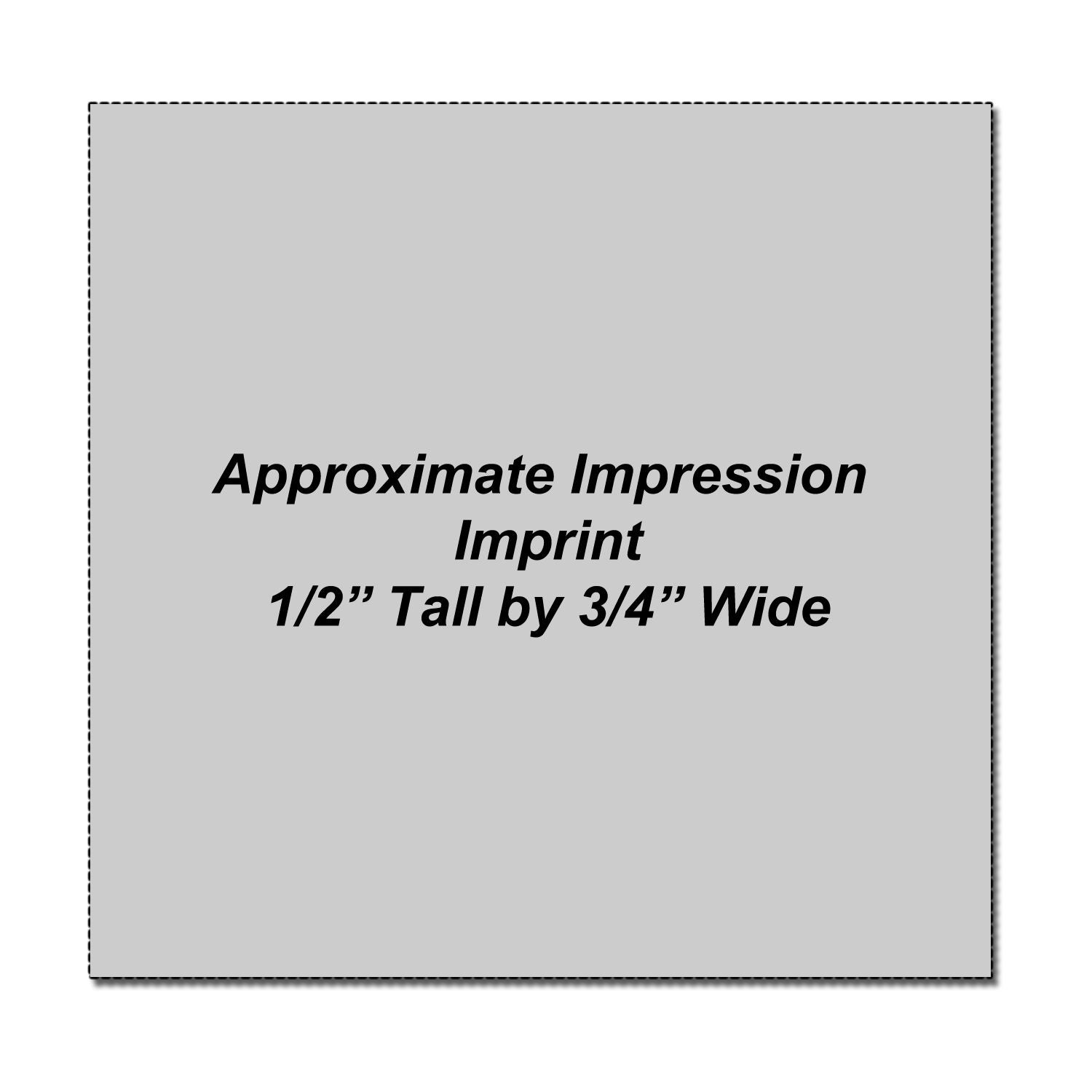 Gray product image placeholder showing approximate imprint size: 1/2" tall by 3/4" wide.