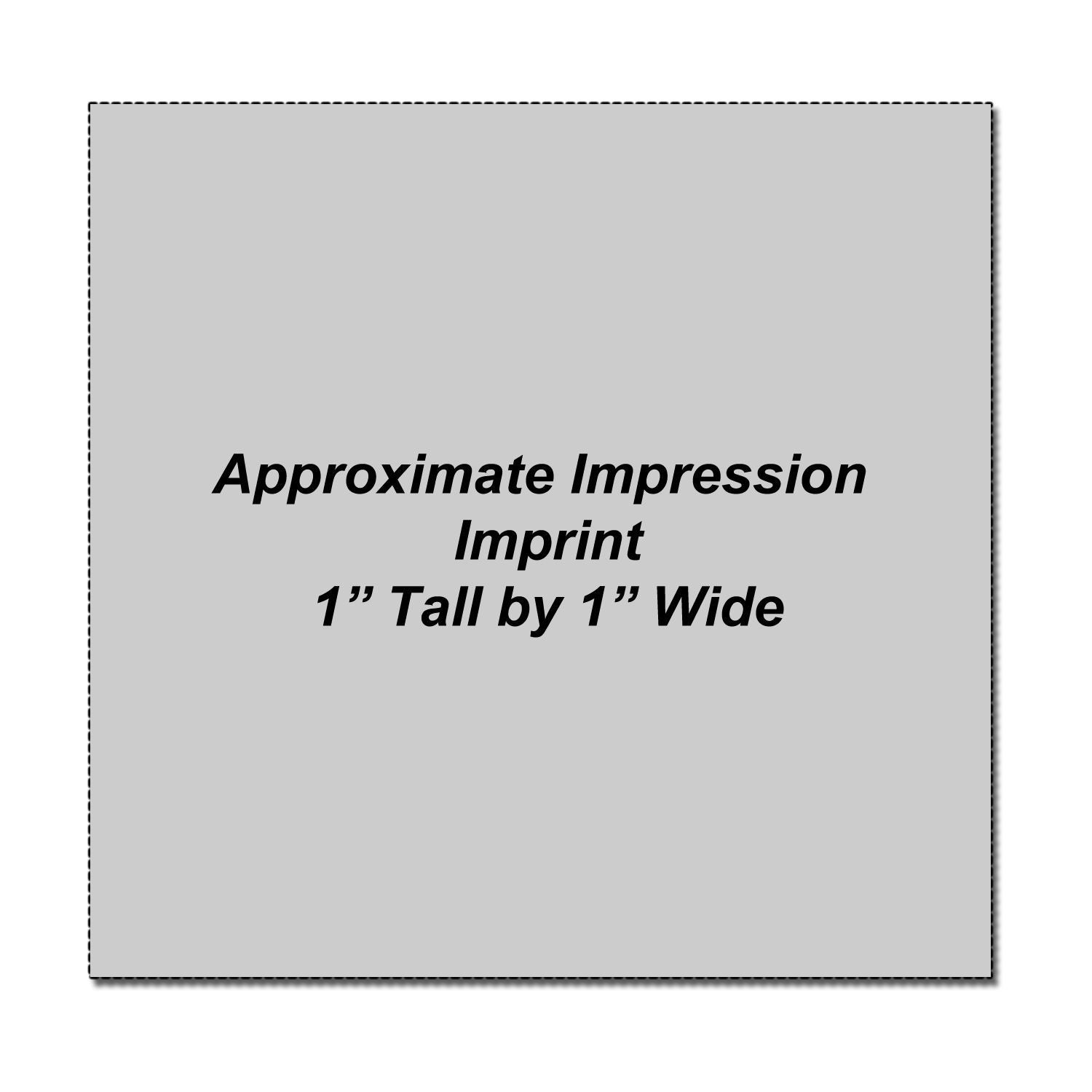 Gray square placeholder image showing approximate imprint size, 1 inch tall by 1 inch wide.