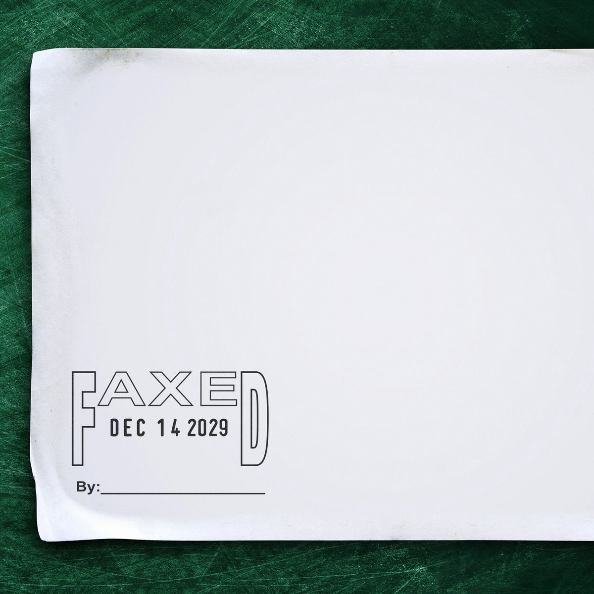 Blank faxed document template with FAXED Dec 14 2029 stamp on green background.