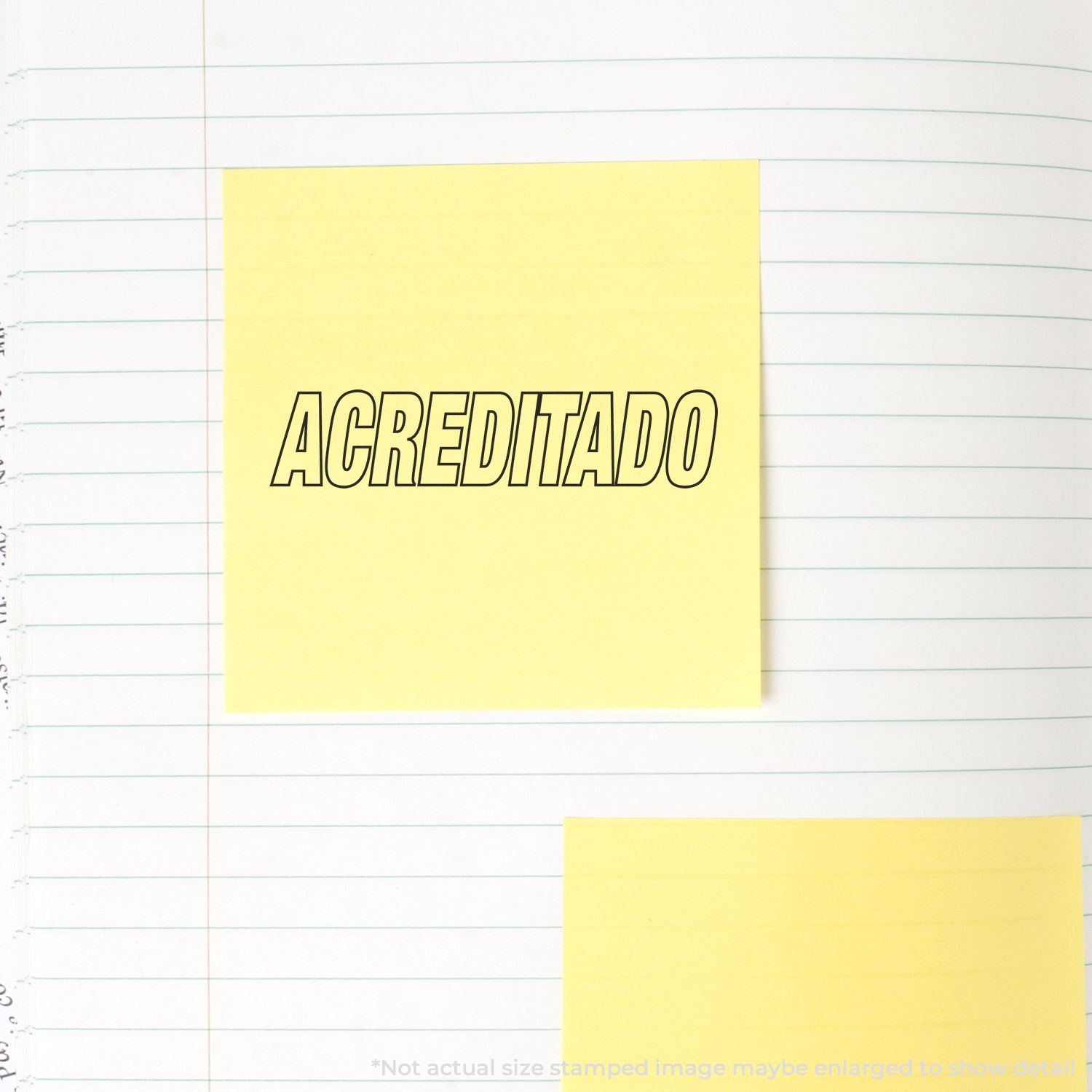 Yellow sticky note with bold text ACCREDITADO on lined paper, promoting accreditation and verified certification for quality assurance.