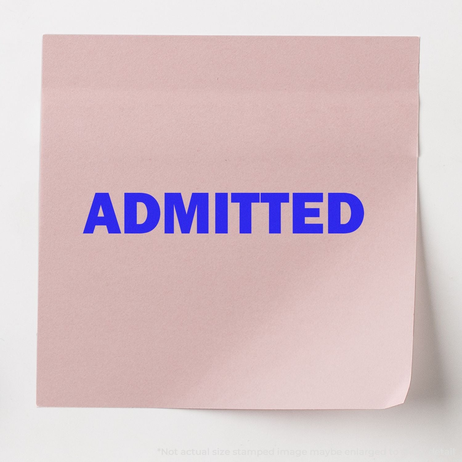 Pink admissions card with bold blue ADMITTED text, announcing acceptance for a student or applicant.