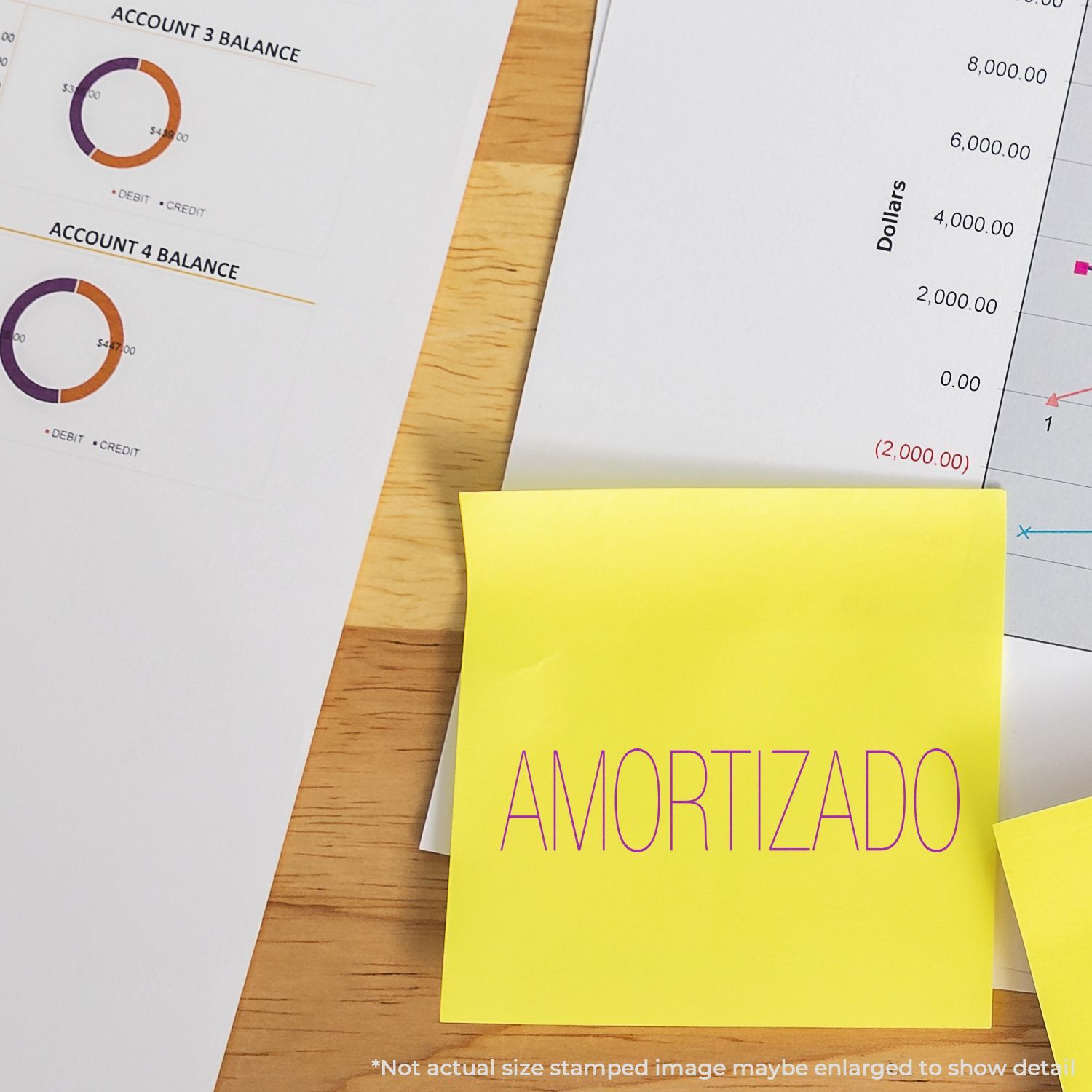 Amortizado accounting spreadsheet with account balances and dollar amounts, highlighted by a sticky note labeled AMORTIZADO.