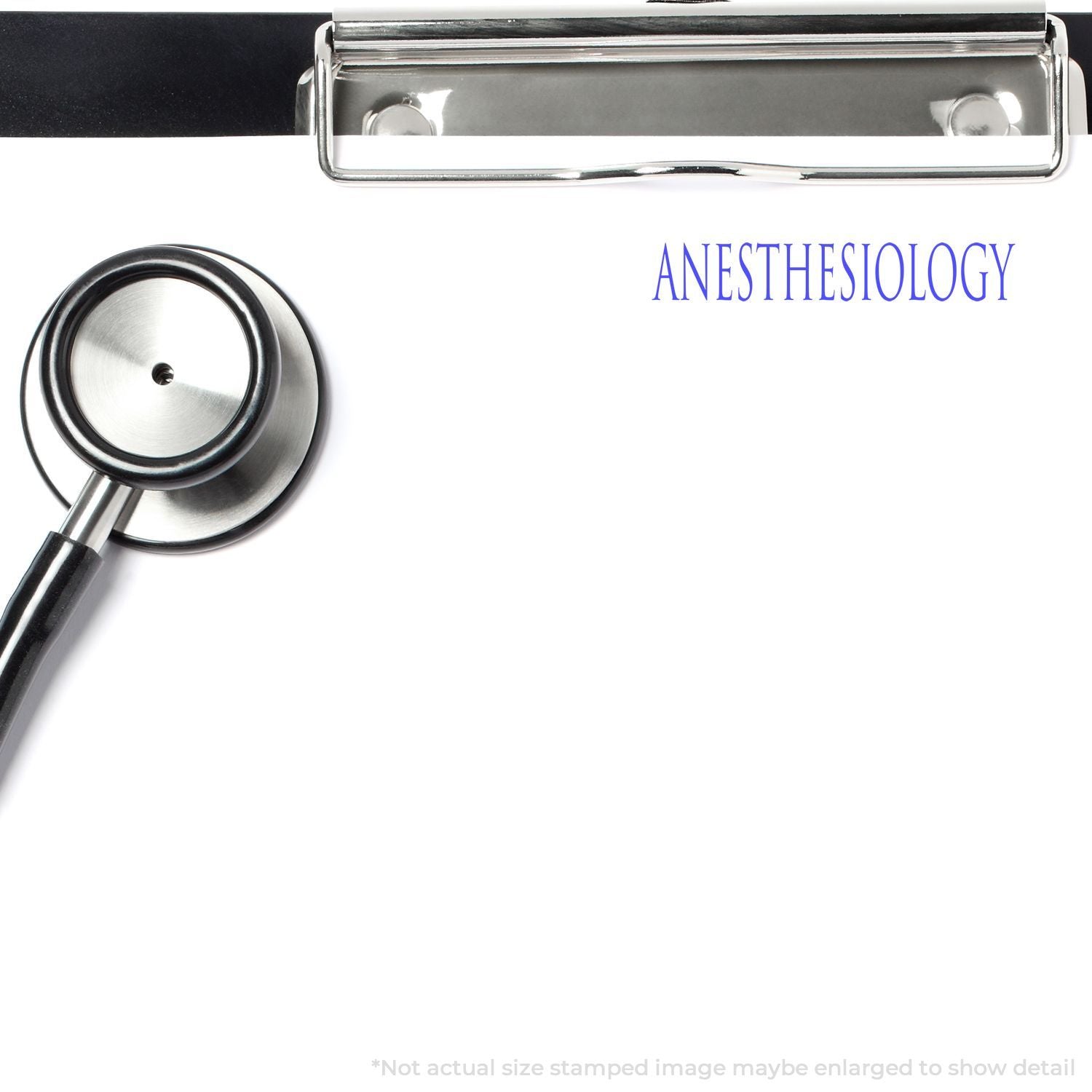 Stethoscope and anesthesia medical concept with clipboard labeled Anesthesiology for surgical care and physician specialty.