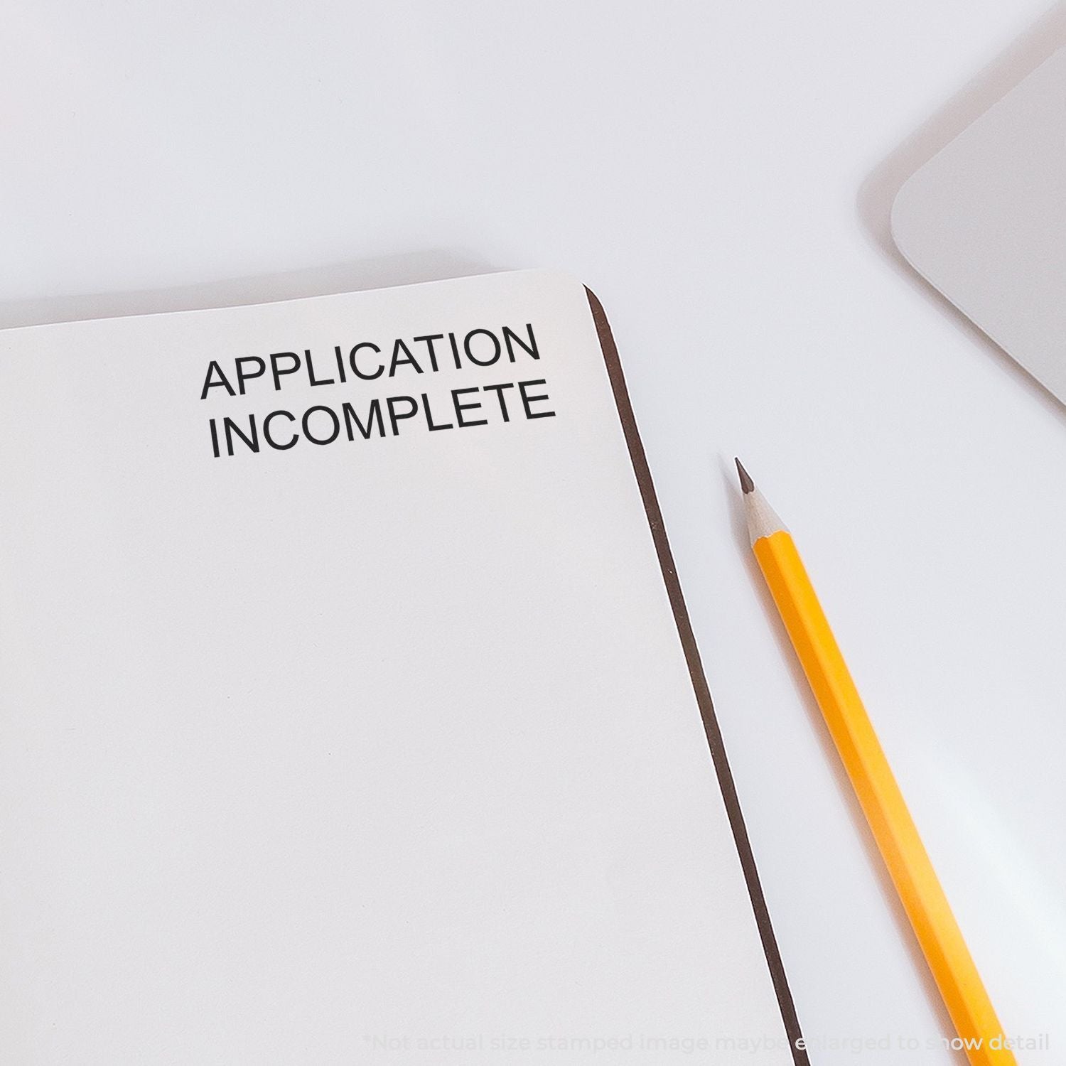 Application incomplete form with pencil on white desk, document review and paperwork concept