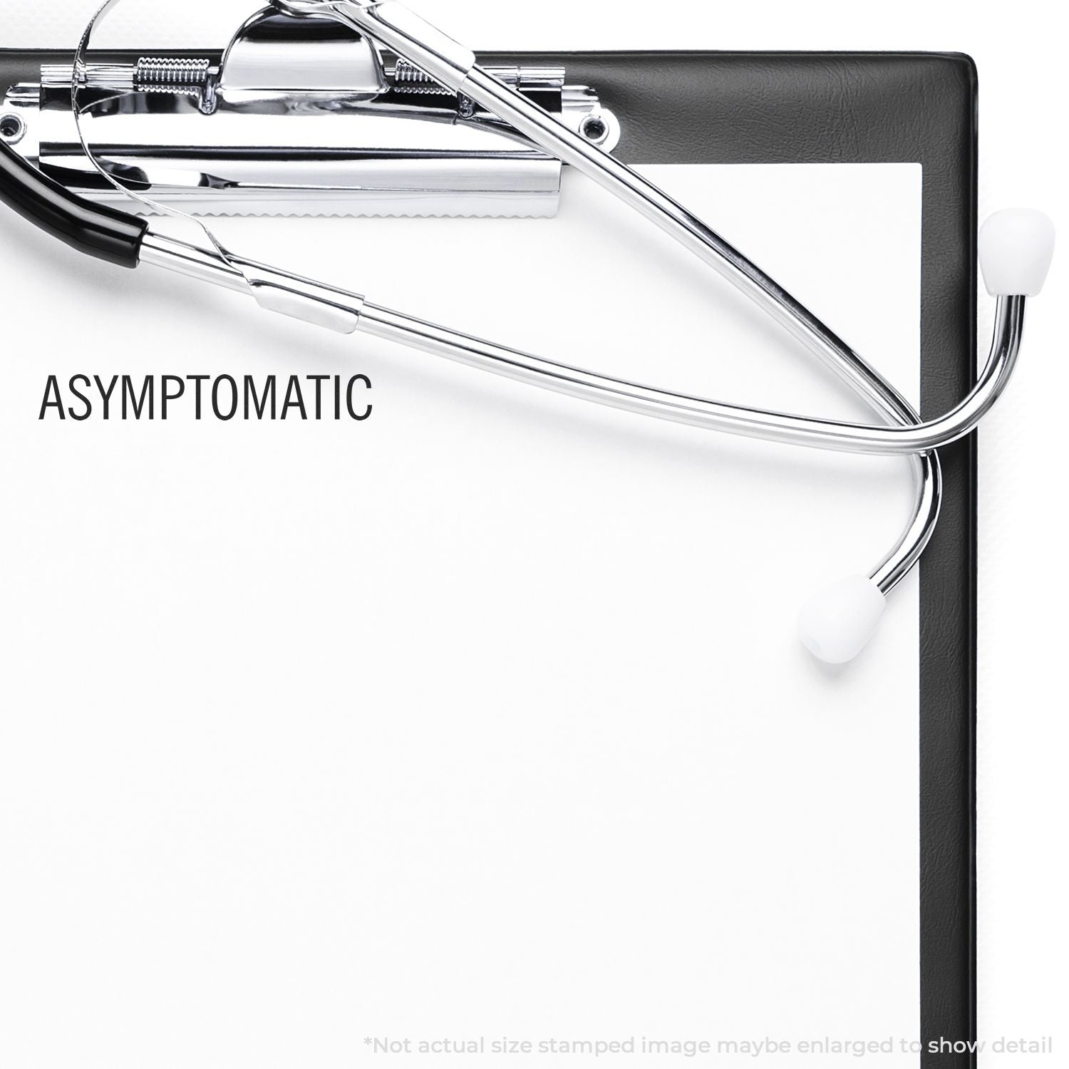 Medical stethoscope over 'Asymptomatic' warning, representing symptom-free detection and health screening for asymptomatic patients.
