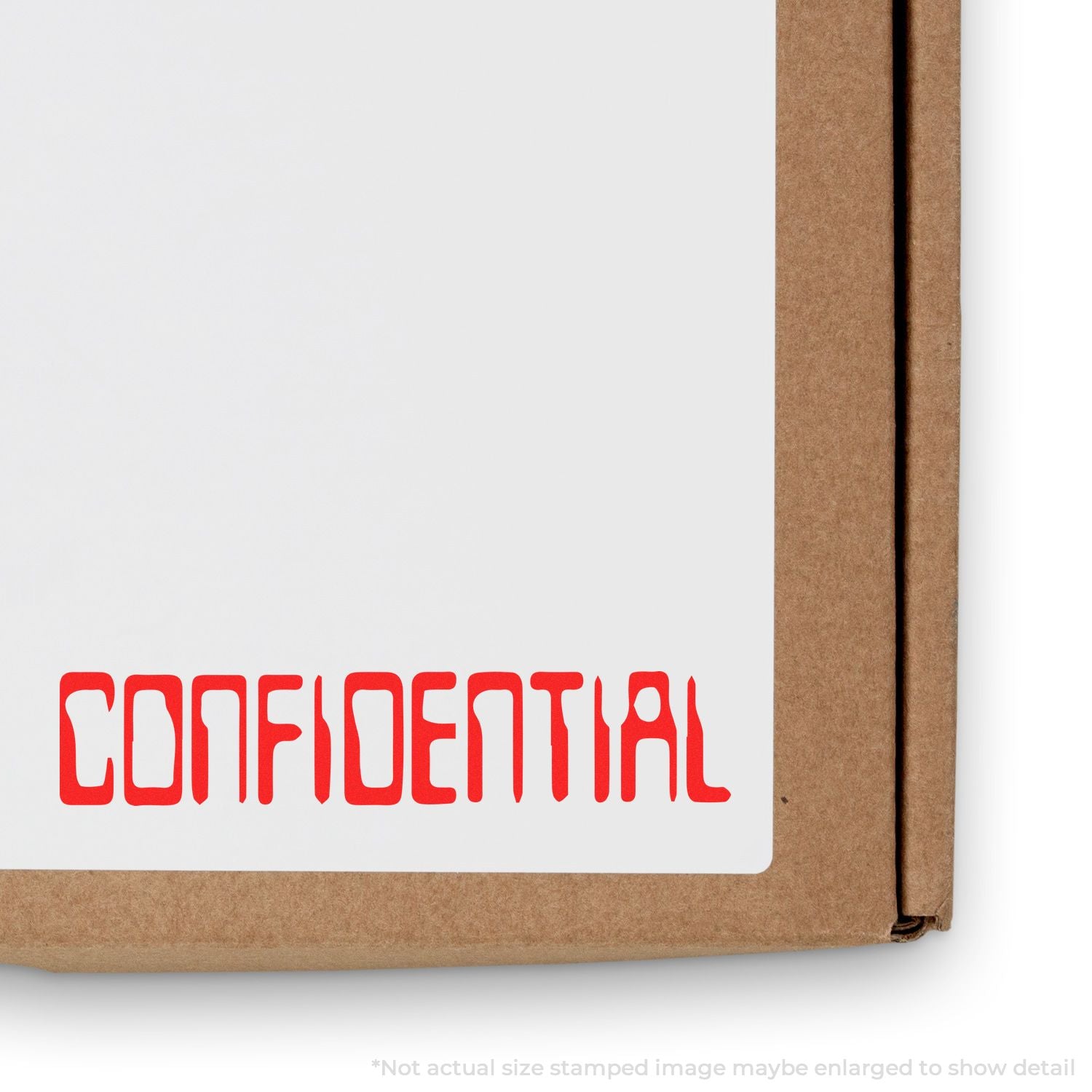 Close-up of confidential document stamped in red inside a brown cardboard envelope, secure mail packaging.