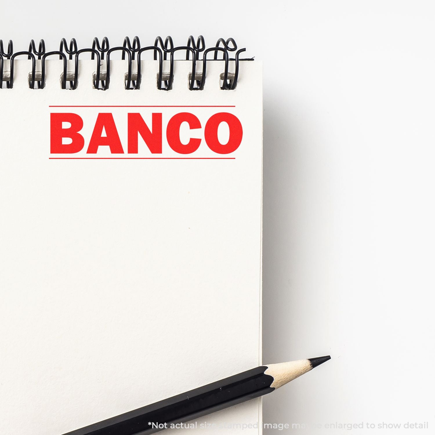 BANCO notebook on desk with pencil, showing bank branding for finance and banking office stationery