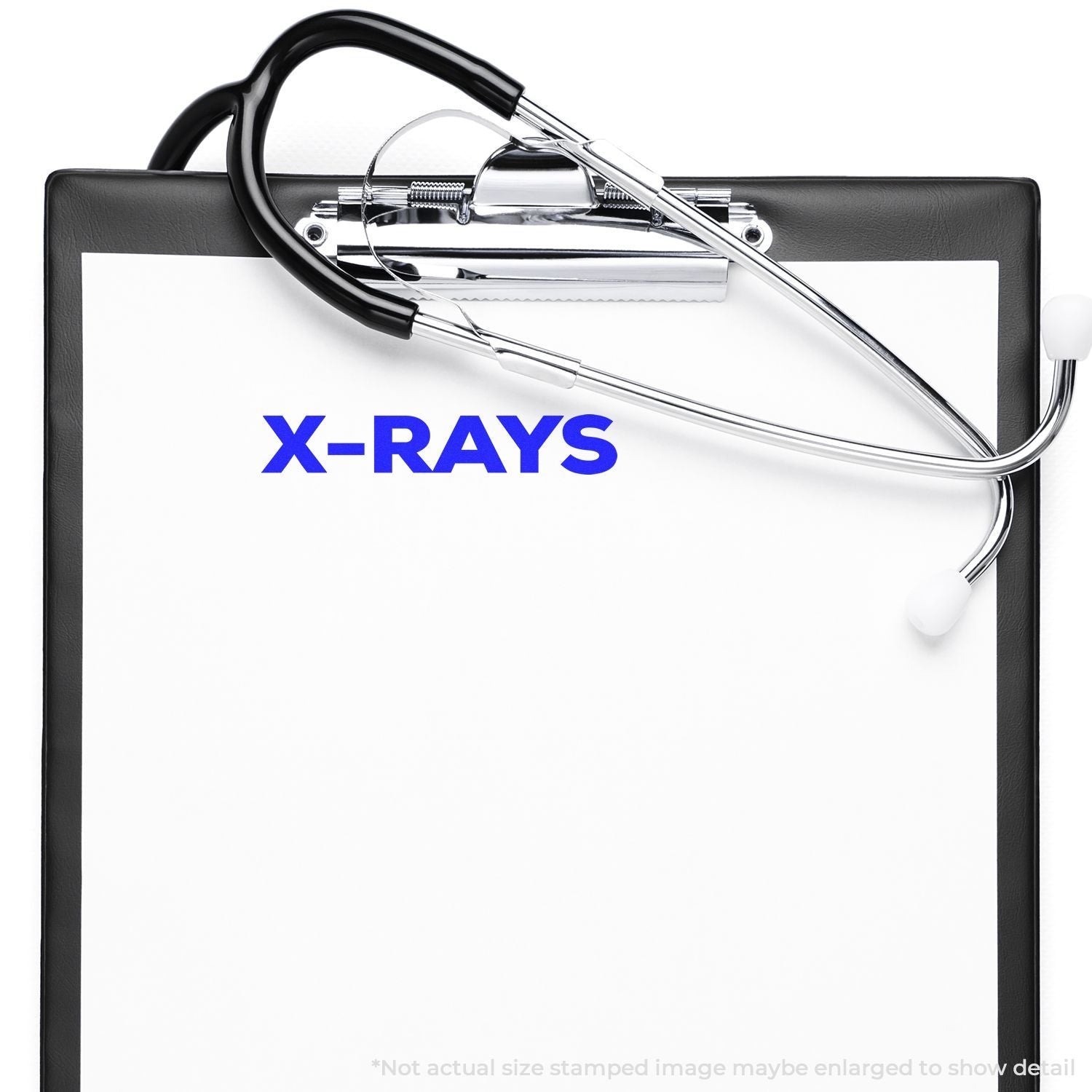 X-RAYS medical screening graphic with a chrome stethoscope-like scope on a doctor briefcase, promoting radiology services