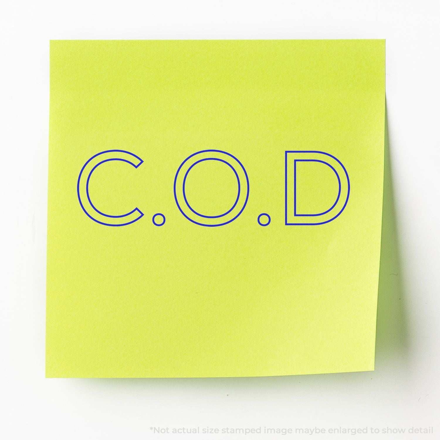 Yellow sticky note with blue outlined C.O.D. lettering, minimalist office concept and cash on delivery symbol.