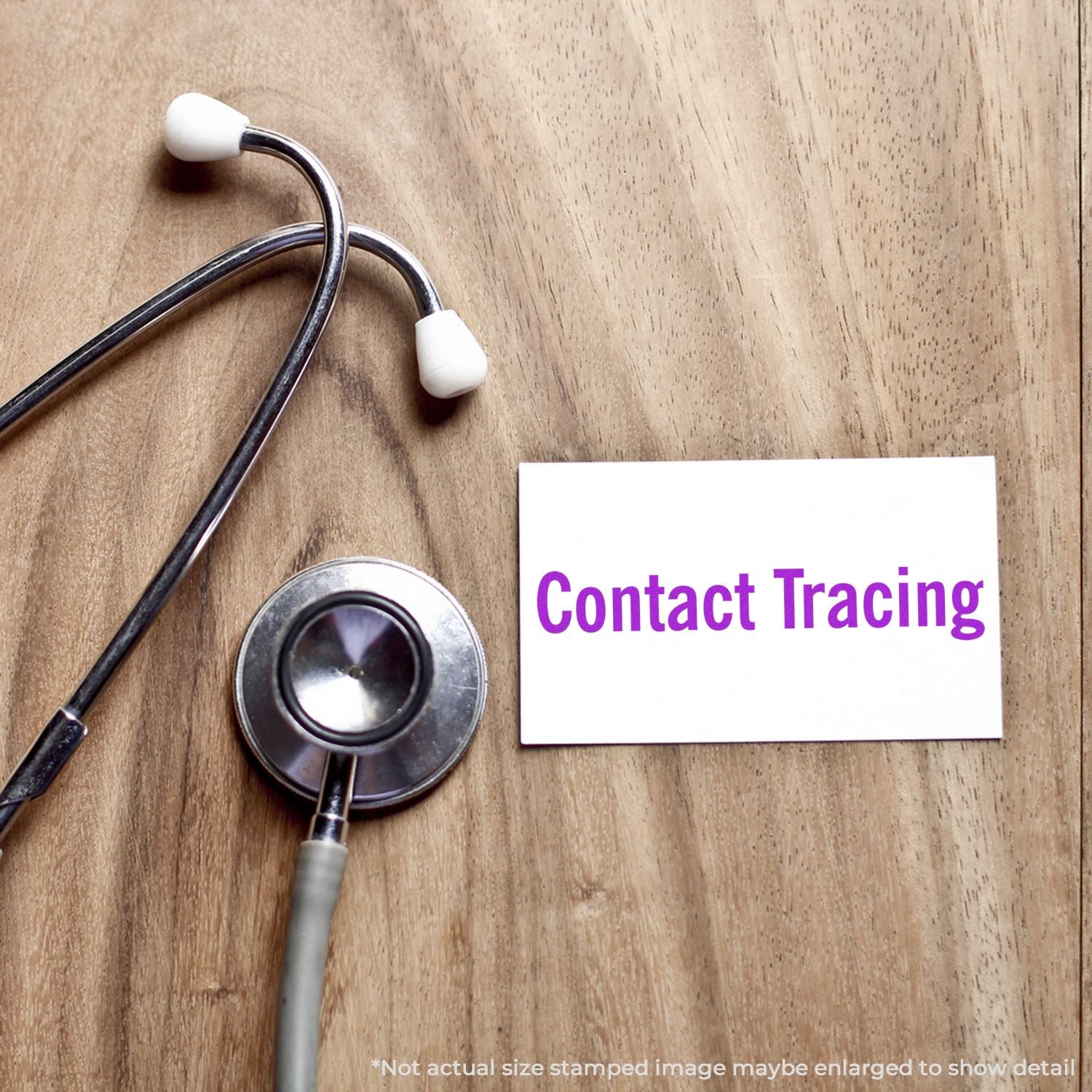 Stethoscope beside a Contact Tracing card on a wooden background, highlighting public health contact tracing services.