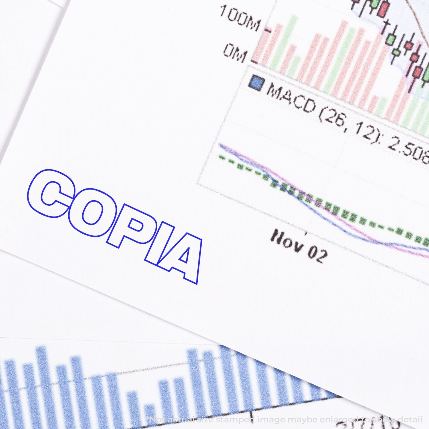 COPIA logo on financial charts and graph documents, business data analysis concept.