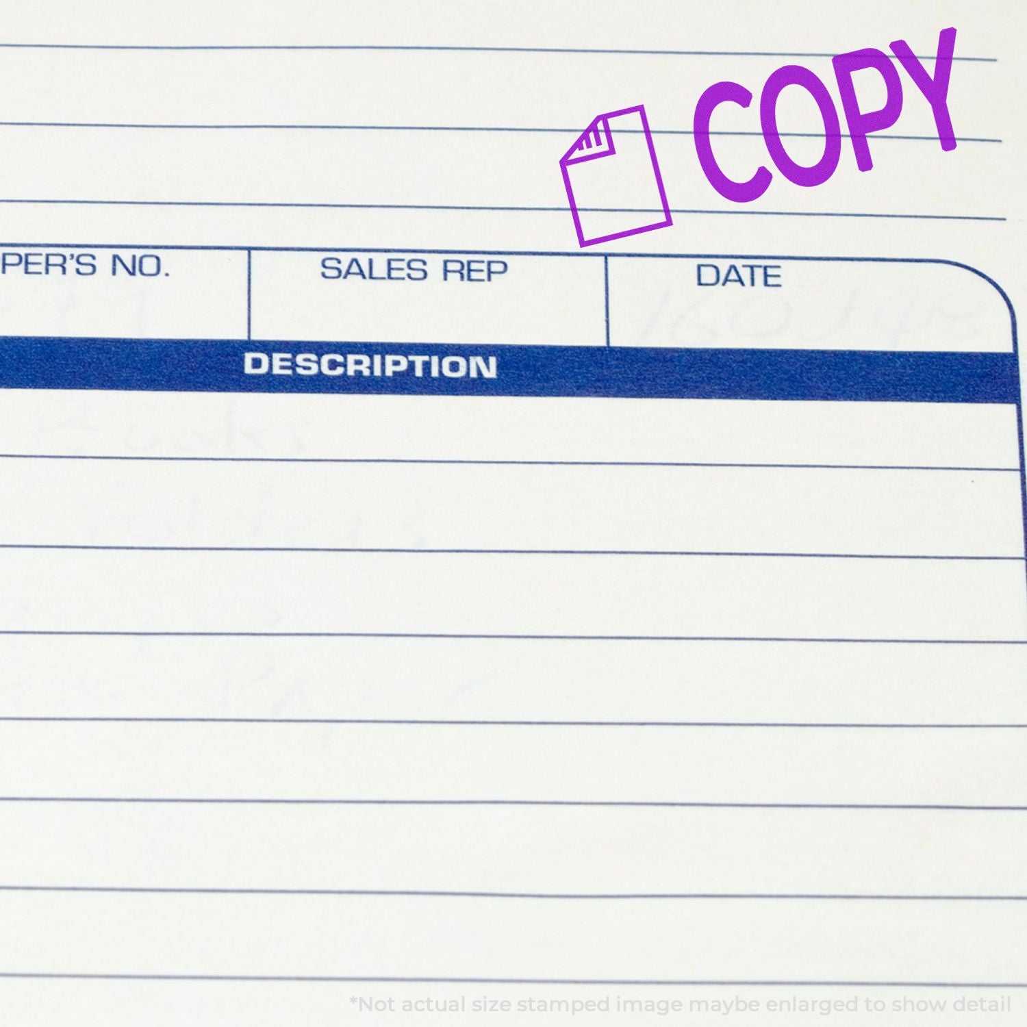 Sales order form copy with fields for sales rep, date, and descriptiontemplate for customer and sales documentation.