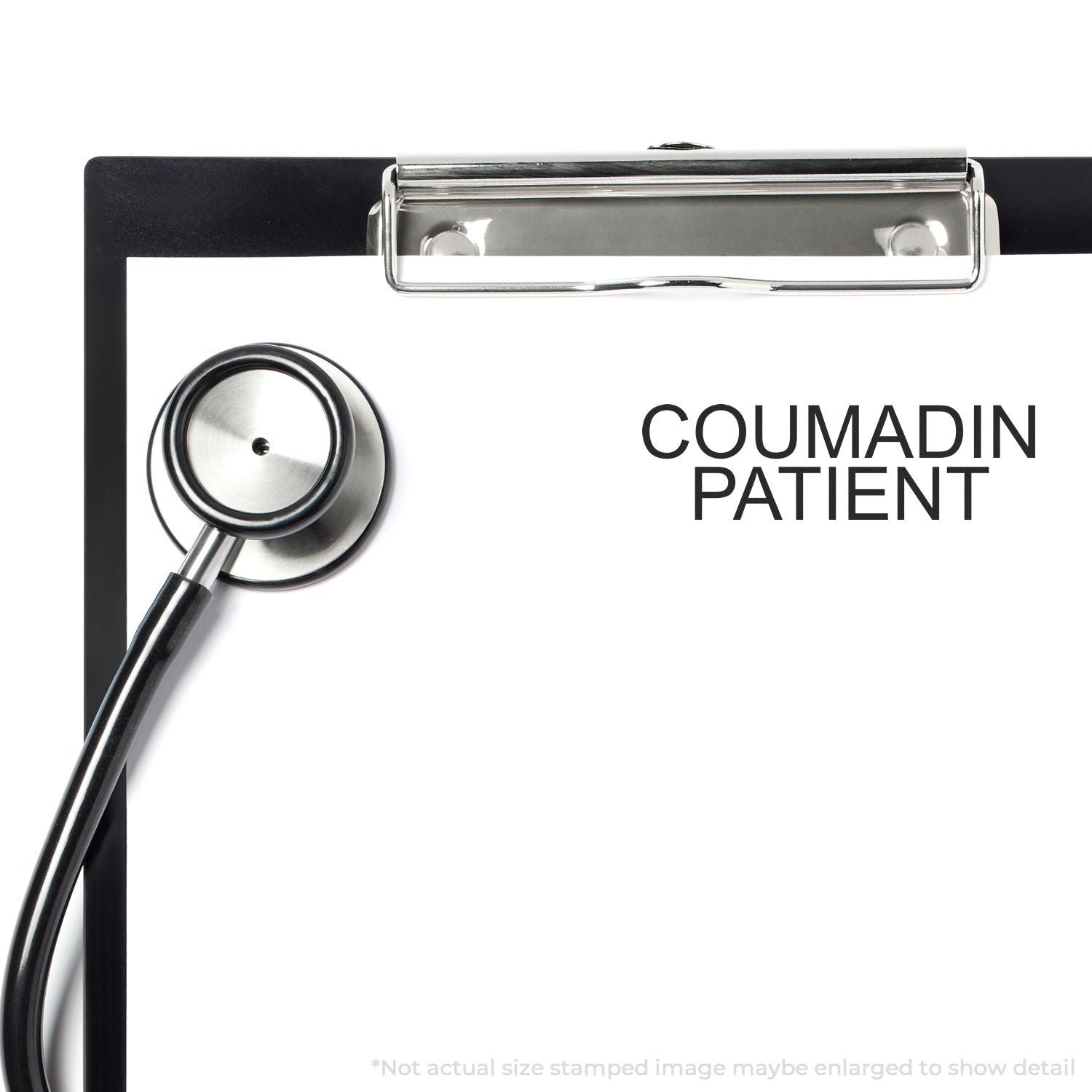 Coumadin (warfarin) patient education image: stethoscope and clipboard for anticoagulation therapy dosing safety.